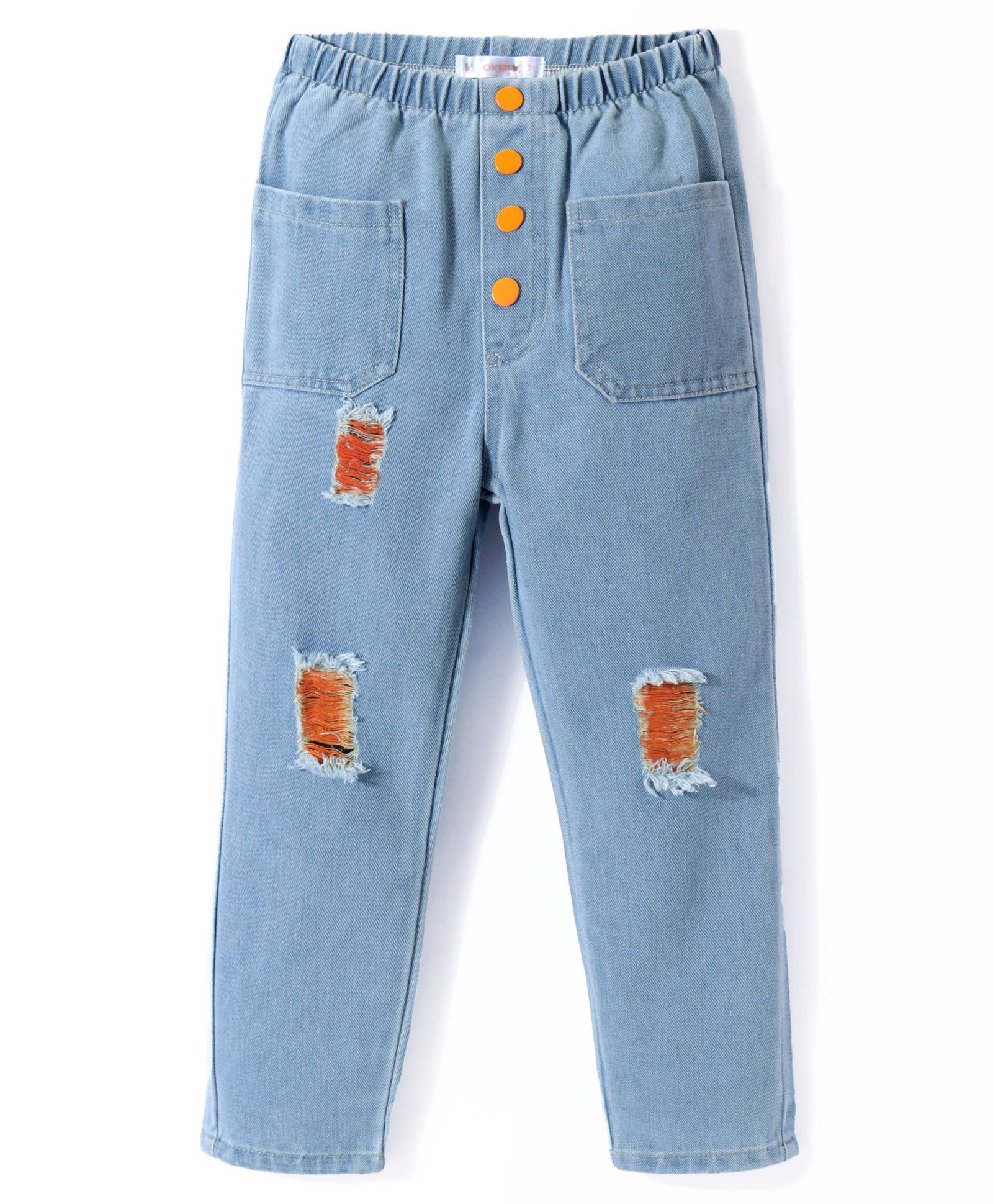 Kookie Kids Full Length Distressed & Pockets Detailing Denim Jeans - Blue-picture-19