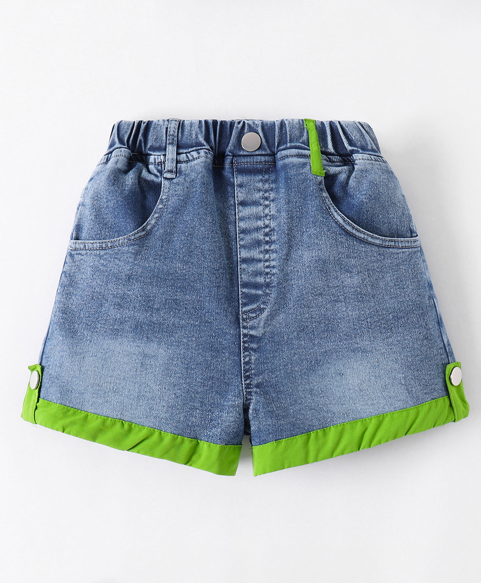 Kookie Kids Denim Shorts with Green Border - Blue-picture-25
