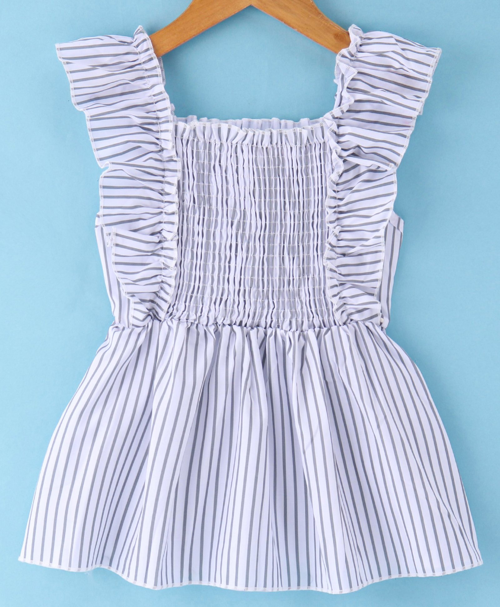 Kookie Kids Frill Sleeves Top with Smocking Detailing  - Grey-picture-23