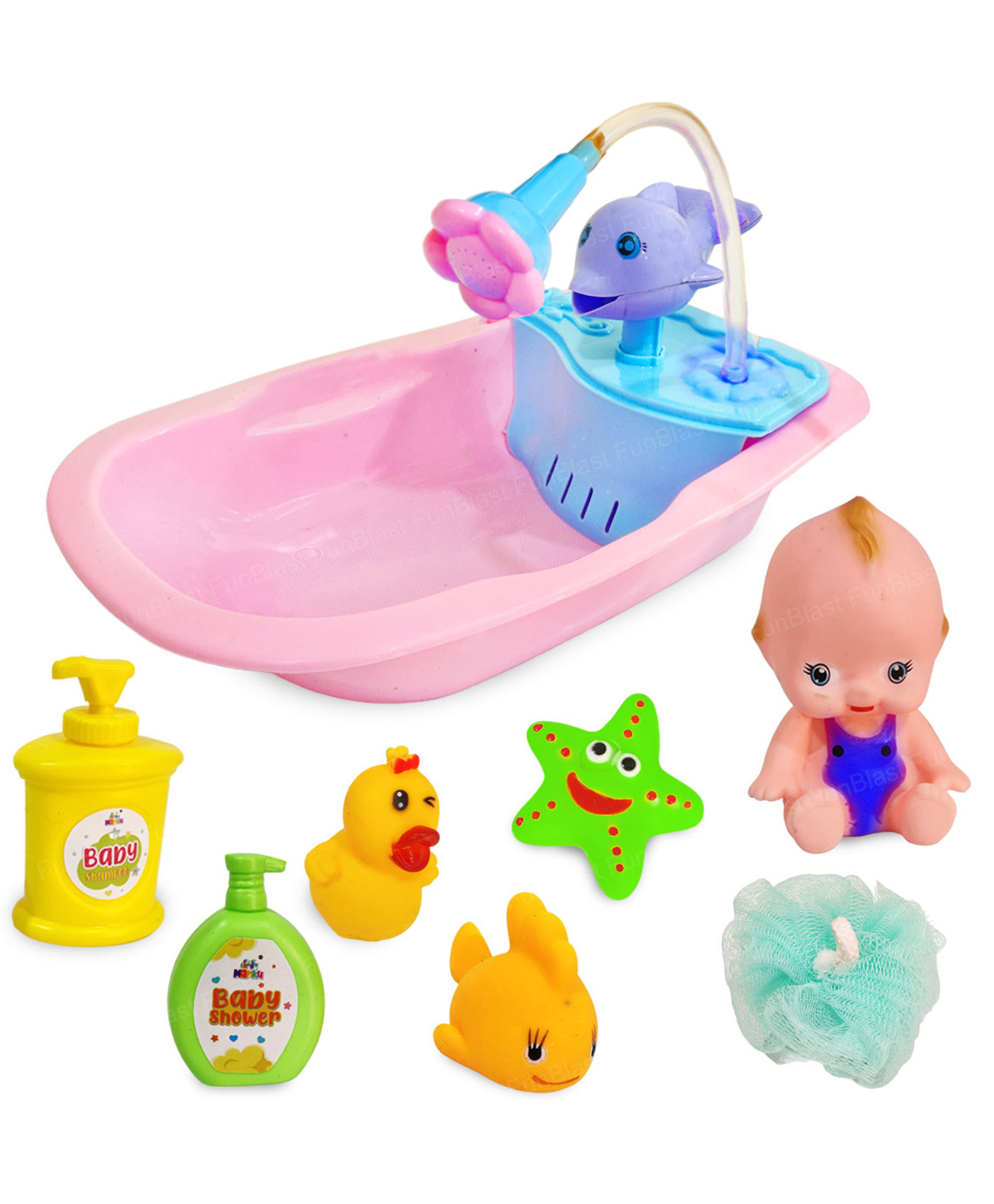 FunBlast Baby Bath Tub Toy with Shower Spray & Chu Chu Sound Toys  8 Pcs Pink-picture-15