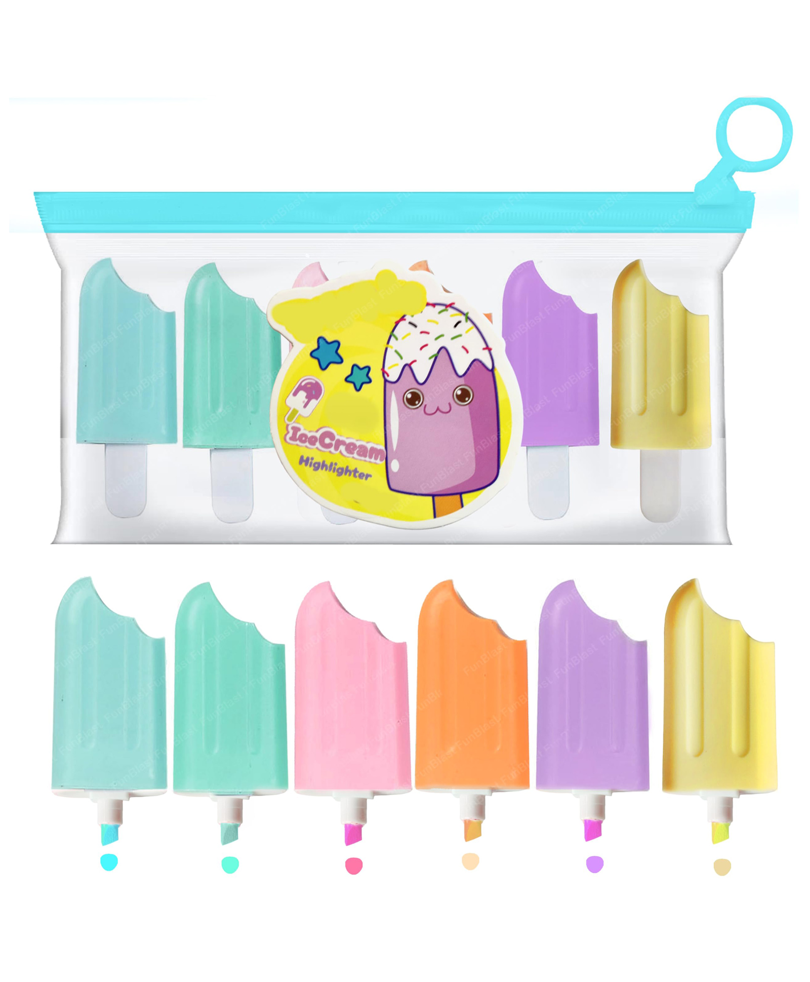 FunBlast Ice Cream Shaped Highlighter Pens  6 Pcs Multicolor-picture-11