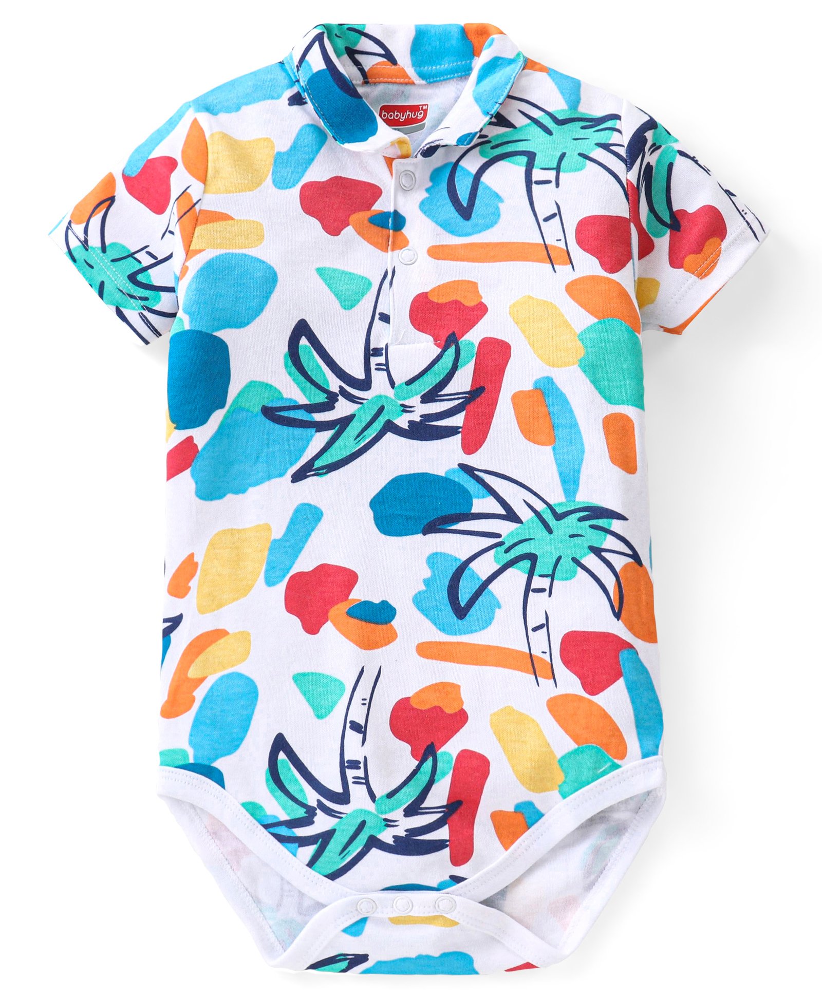 Babyhug 100% Cotton Knit Half Sleeves Onesie with Tree Print - Multicolour-picture-20