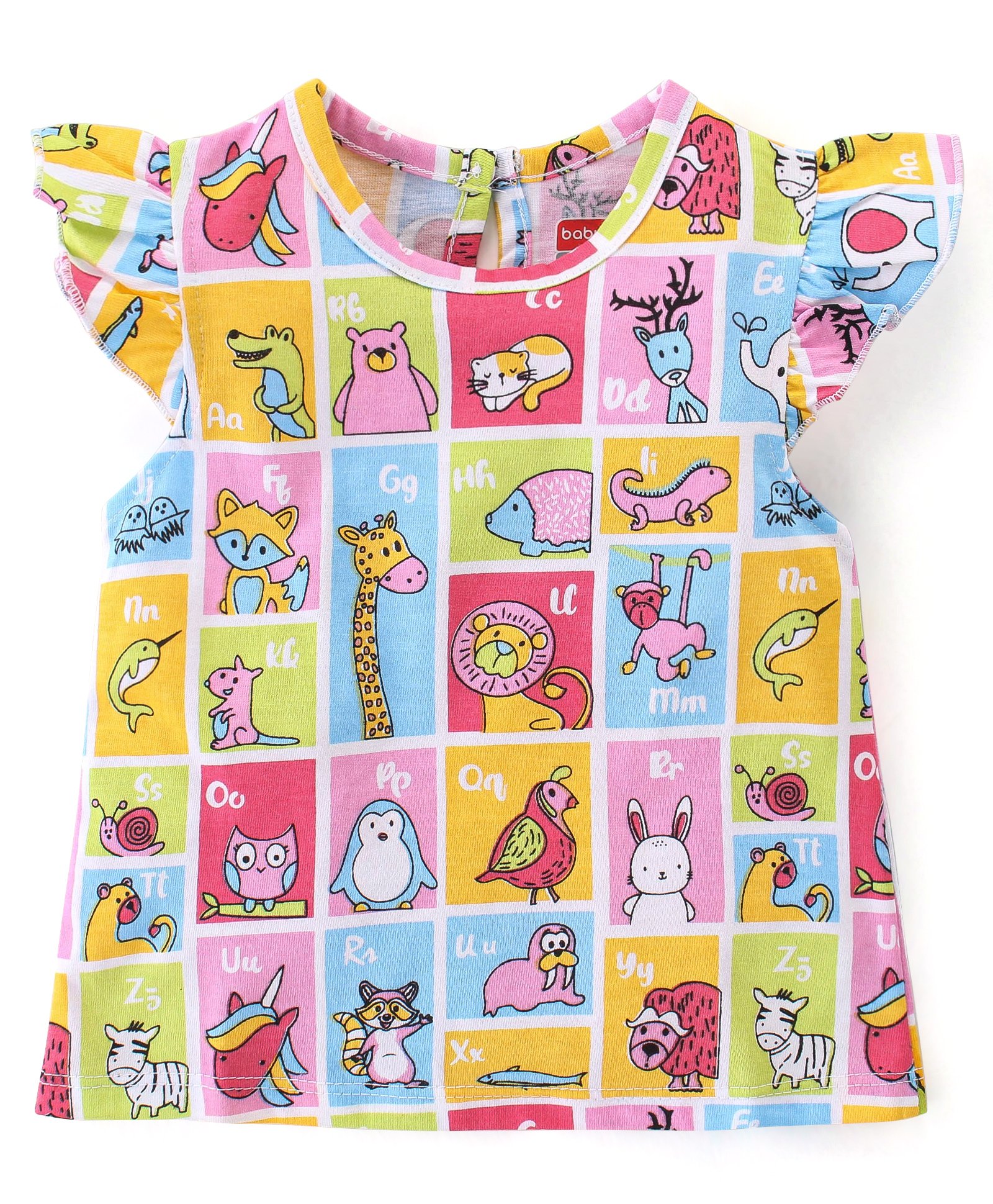 Babyhug 100% Cotton Knit Frill Sleeves Animal Print Top -Multicolor-image-4