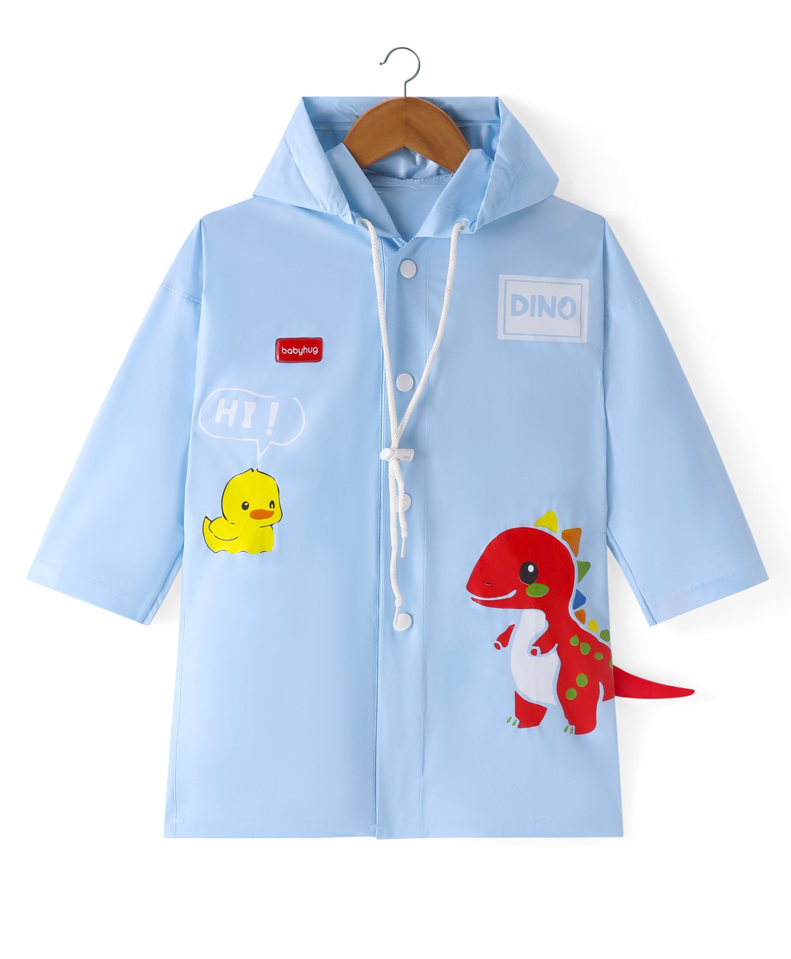 Babyhug Full Sleeves Below Knee Length Raincoat Dino Print - Blue