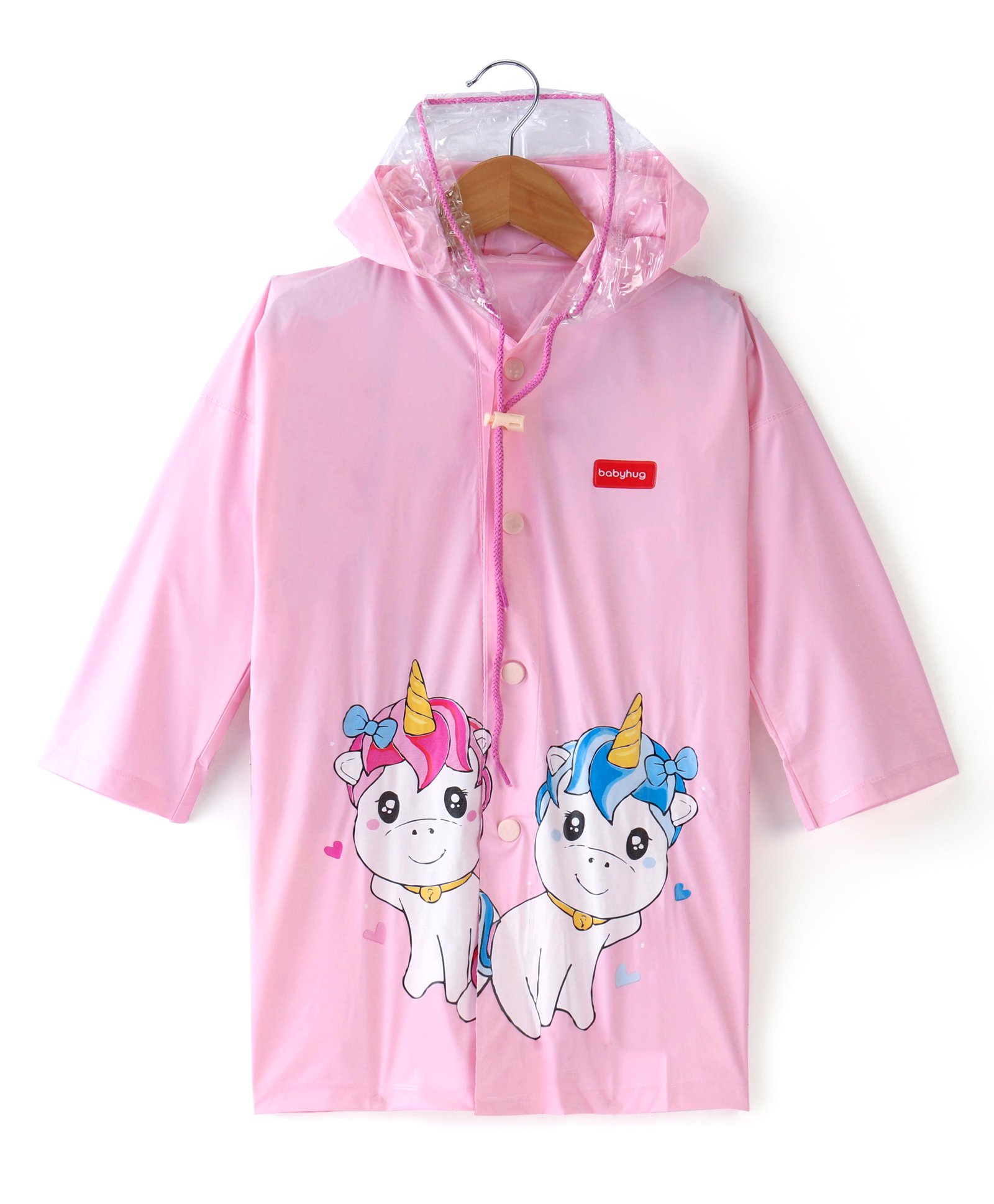 Babyhug Full Sleeves Below Knee Length Hooded Raincoat Unicorn Print - Purple
