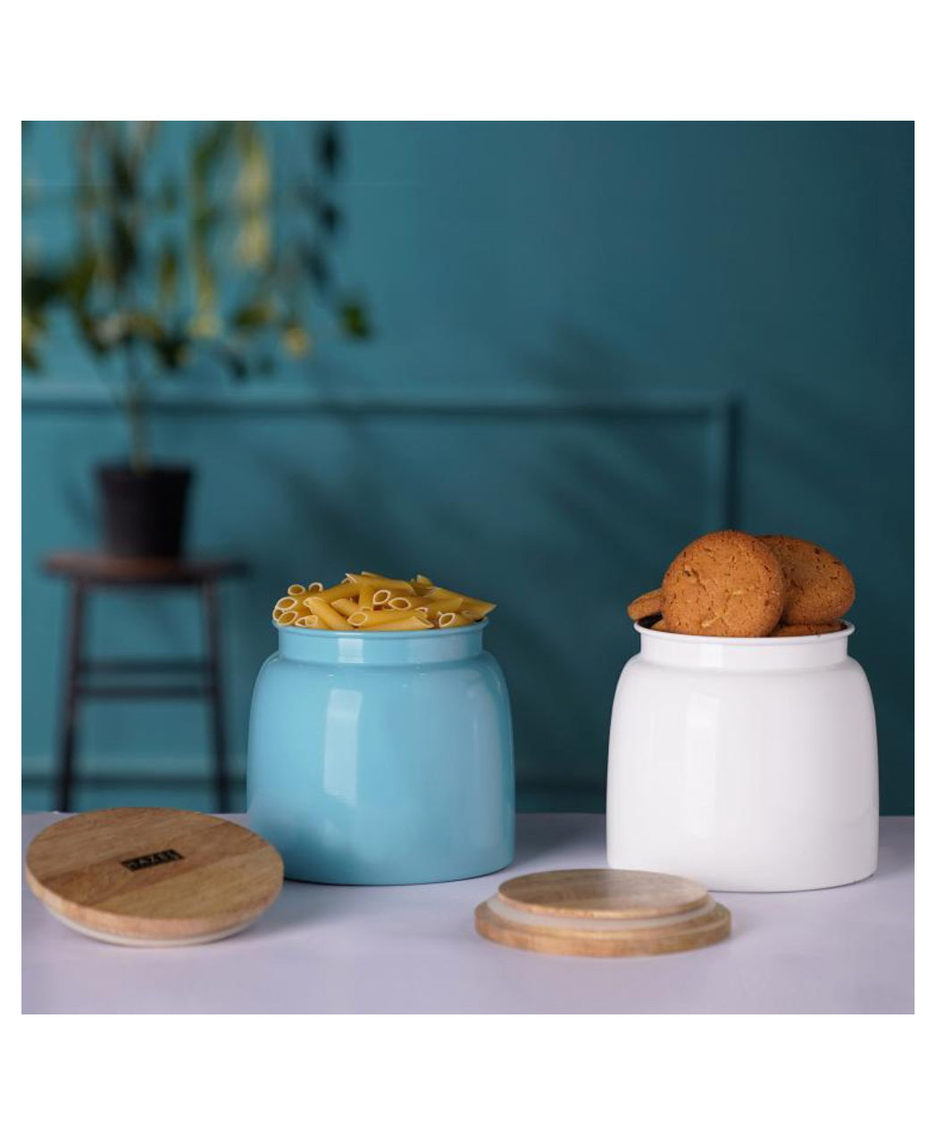 HAZEL Storage Container for Kitchen Air Tight Container for Storage with Lid, Set of 2, White & Blue, 750 ml-picture-22