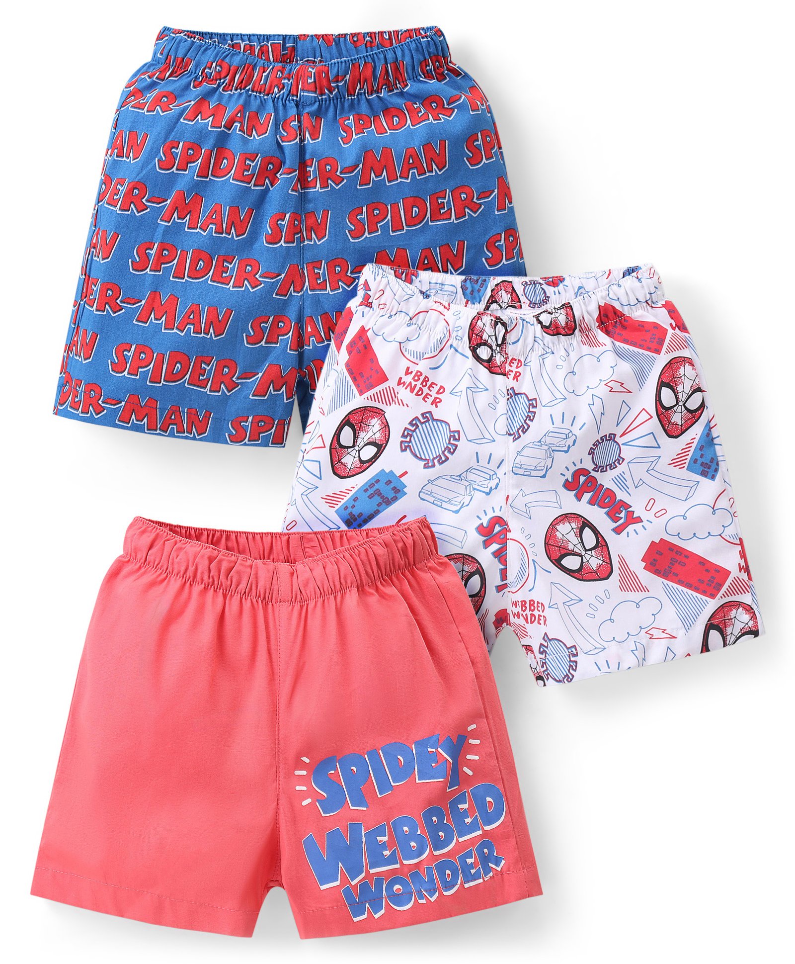 Babyhug Marvel Cotton Woven Boxers With Spiderman Print Pack of 3 - Multicolor-image-43