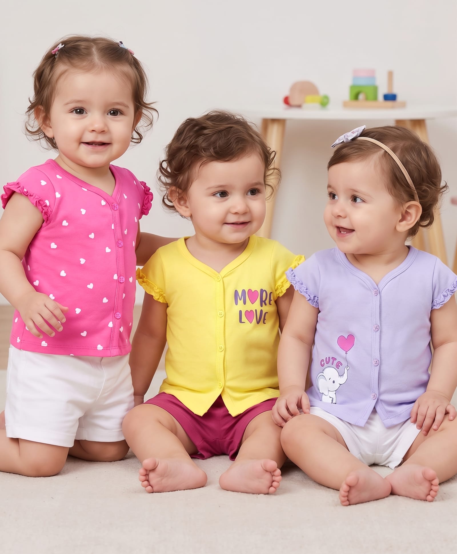 Doodle Poodle 100% Cotton Single Jersey Cap Sleeves Jhablas Text & Hearts Print Pack of 3 - Multicolour-image-8