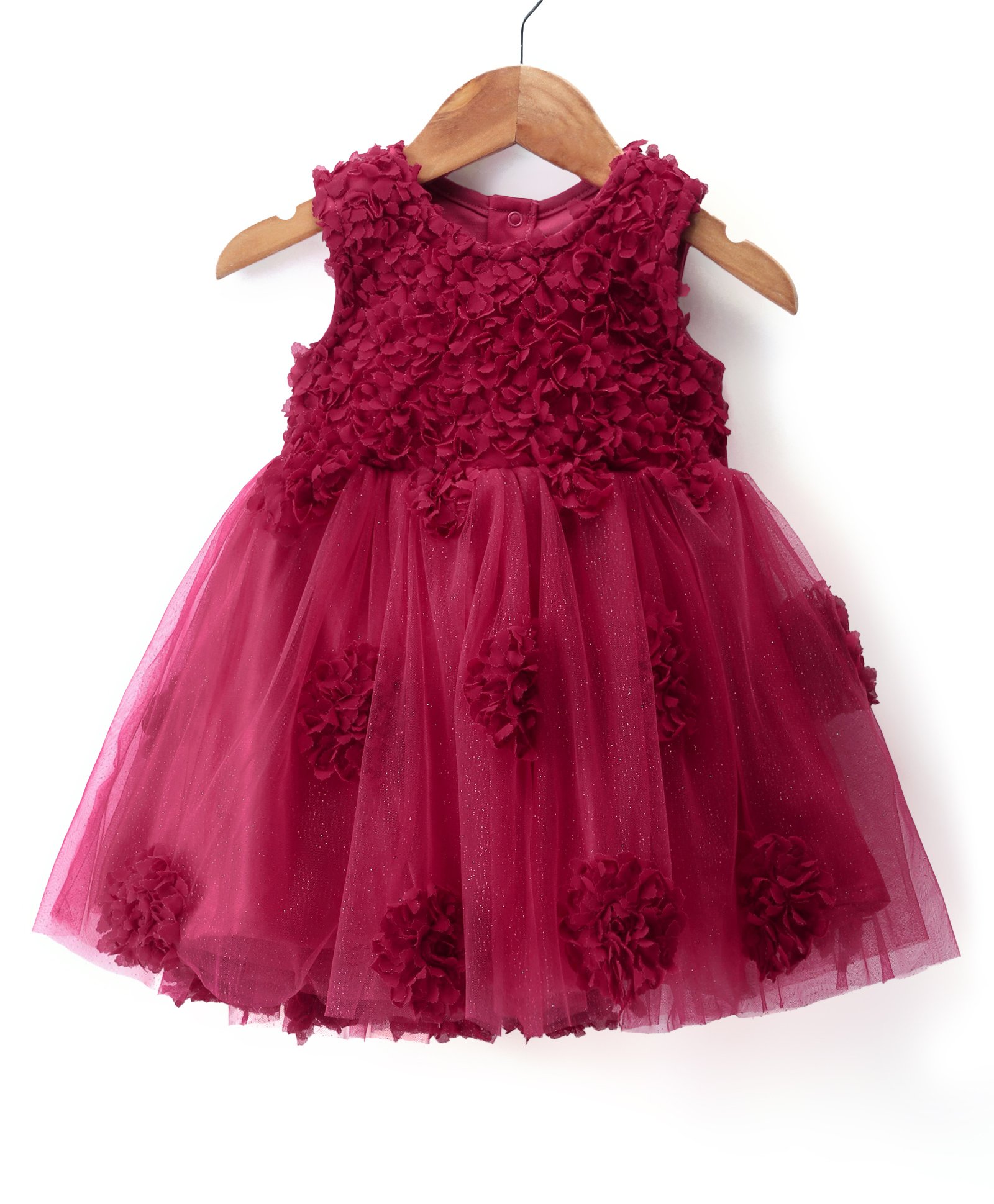 Mark & Mia Sleeveless Shimmered Party  Frock Style Onesie with Floral Applique - Fuschia-image-29