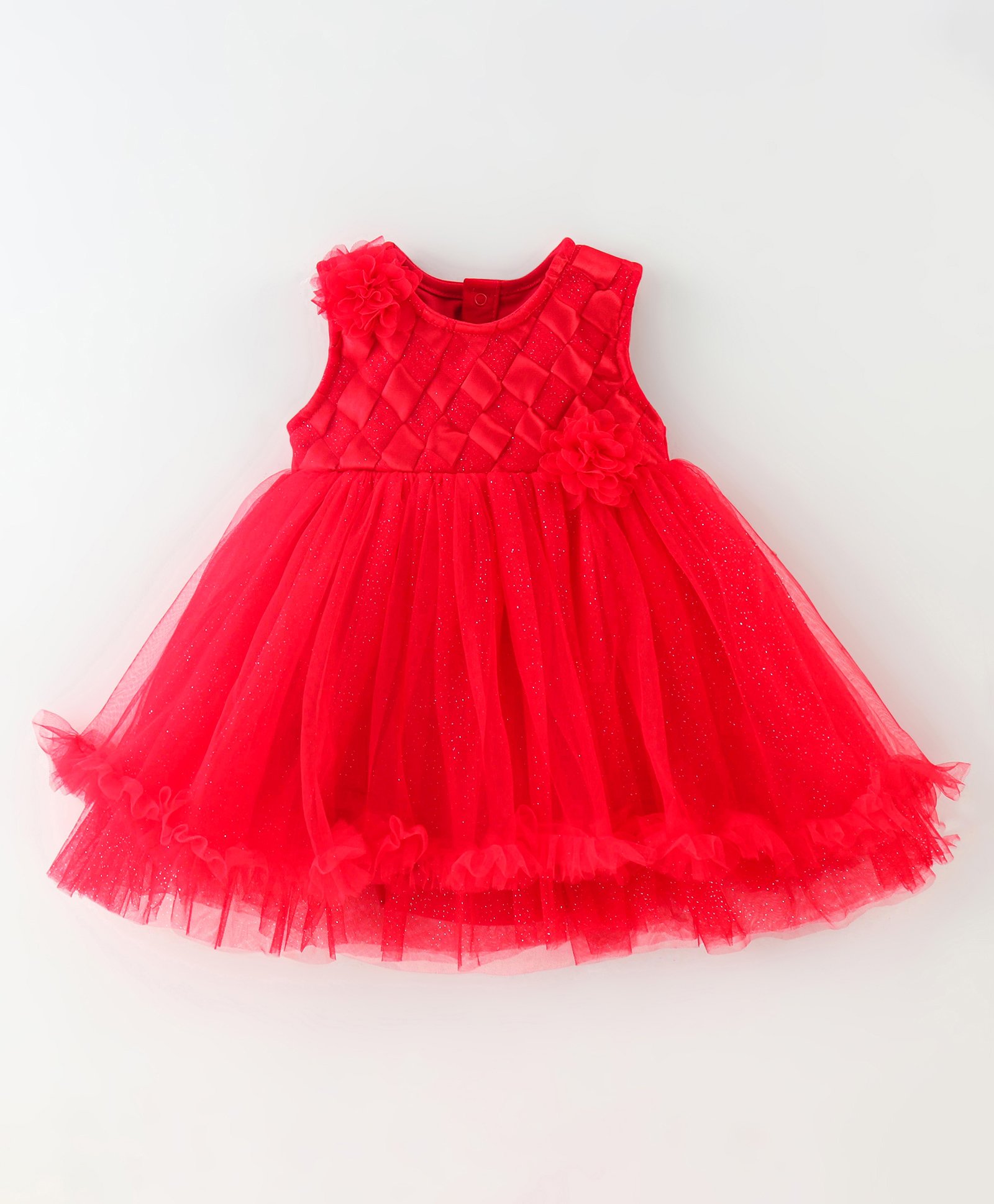 Mark & Mia Sleeveless Frock Style Party Onesie with Floral Corsage - Red-image-31