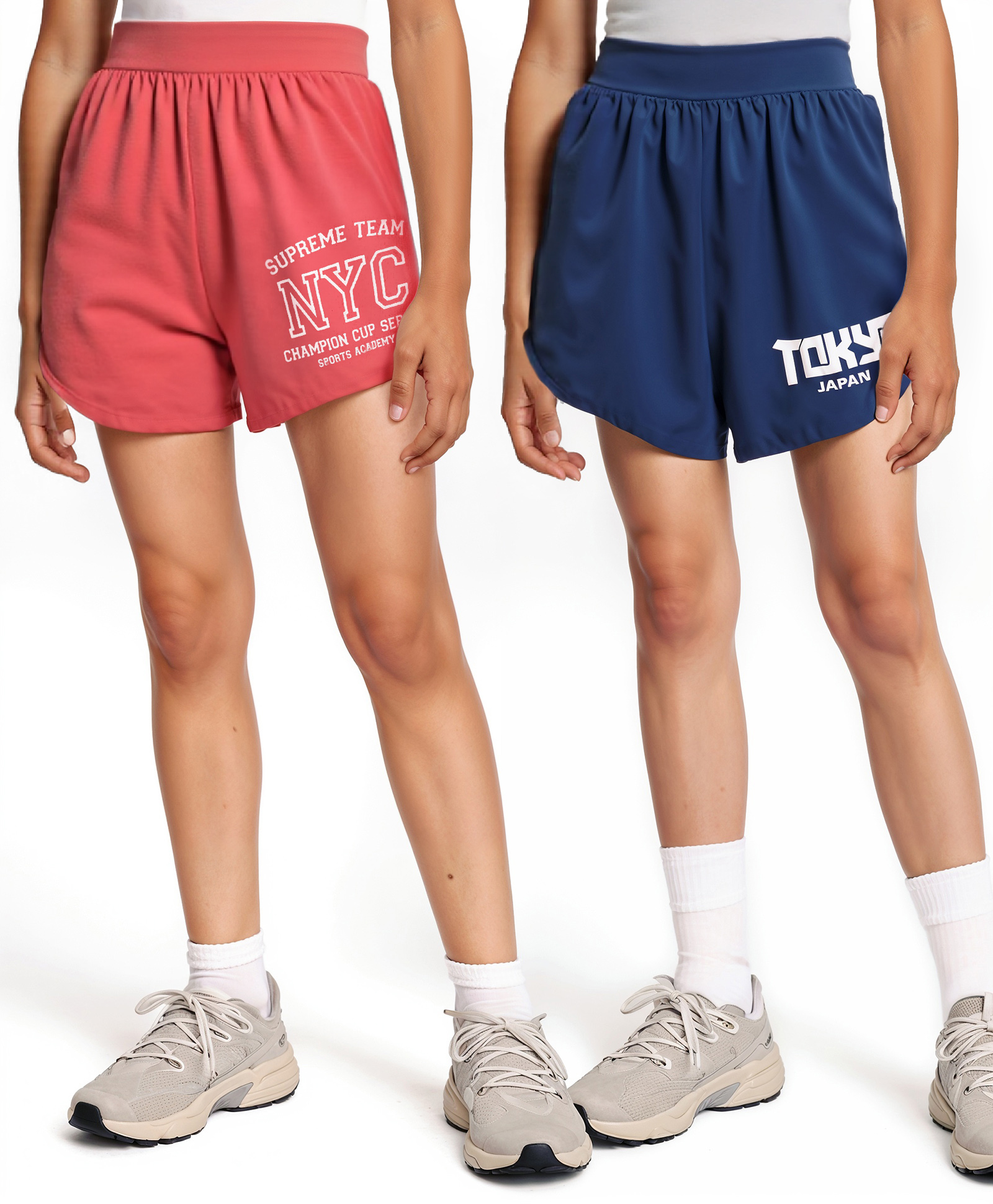 Honeyhap Premium 100% Cotton Knit Bio Finish Shorts with Text Print Pack of 2 - Navy Peony & High Risk Red-picture-12
