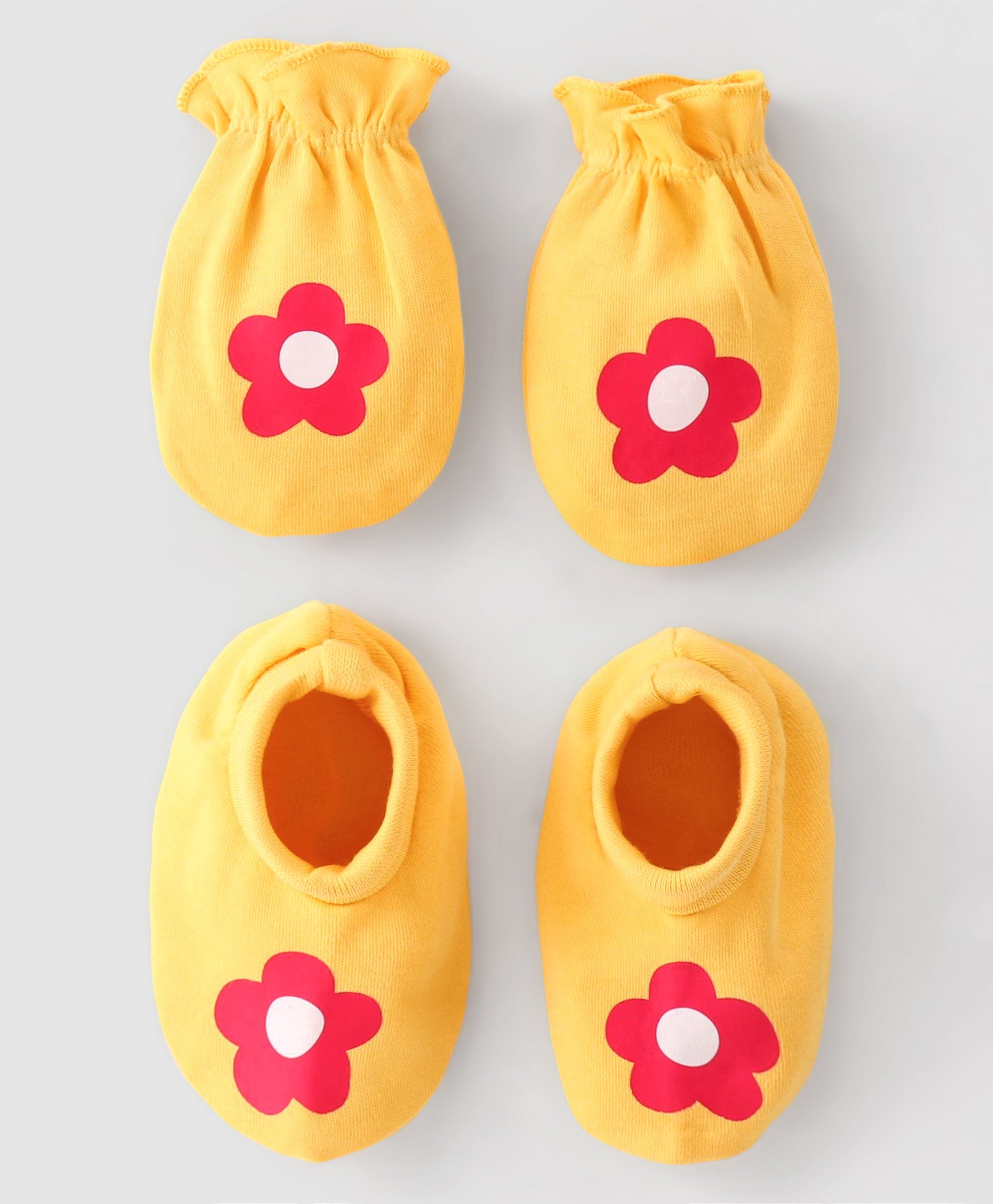 Babyhug 100% Cotton Mittens & Booties Set Floral Print - Yellow-image-38