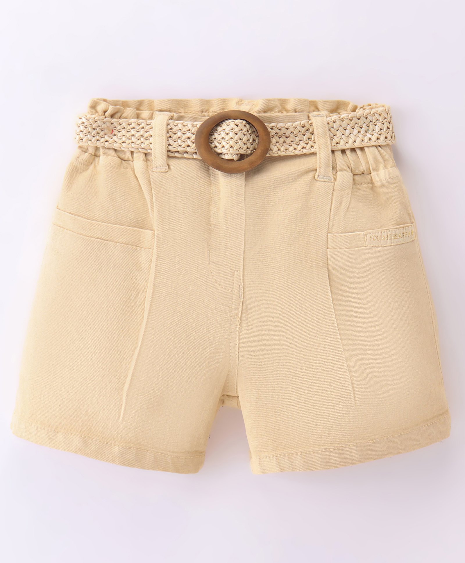 Little Kangaroos Cotton Knit Solid Color Shorts- Beige-image-46