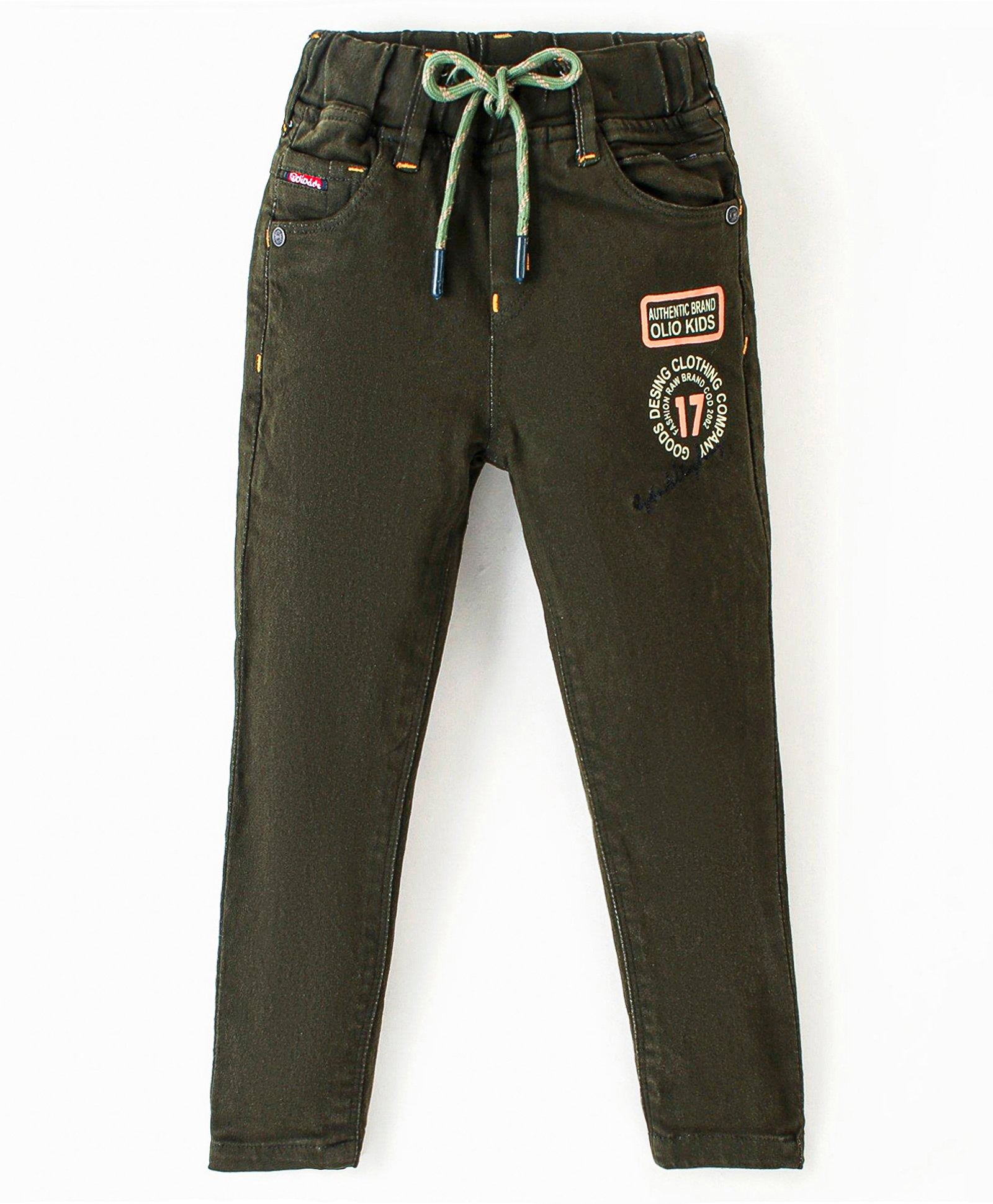 Olio Kids  Cotton Woven Full Length  Trousers Text Print - Olive Green-image-31