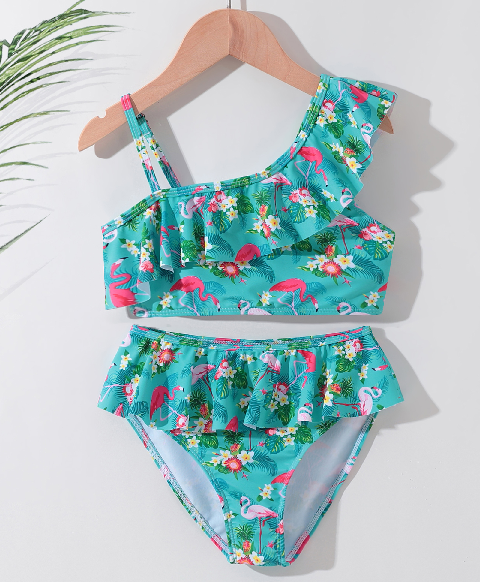 Kookie Kids One Shoulder Two Piece Swimsuit with Flamingo Print -  Green-image-30