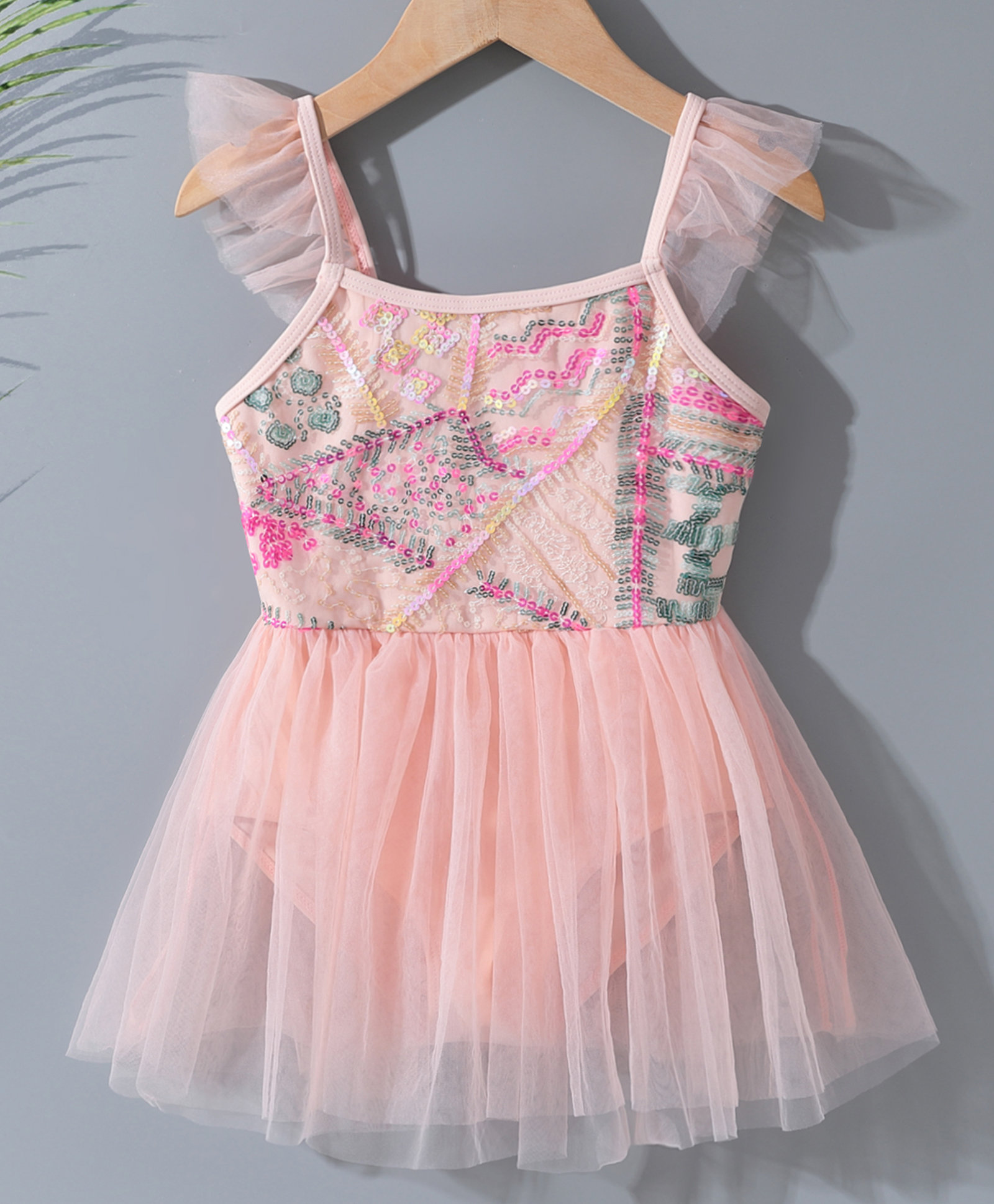 Kookie Kids Frill Sleeves Frock Swimsuit with Sequin Detailing - Pink-picture-32
