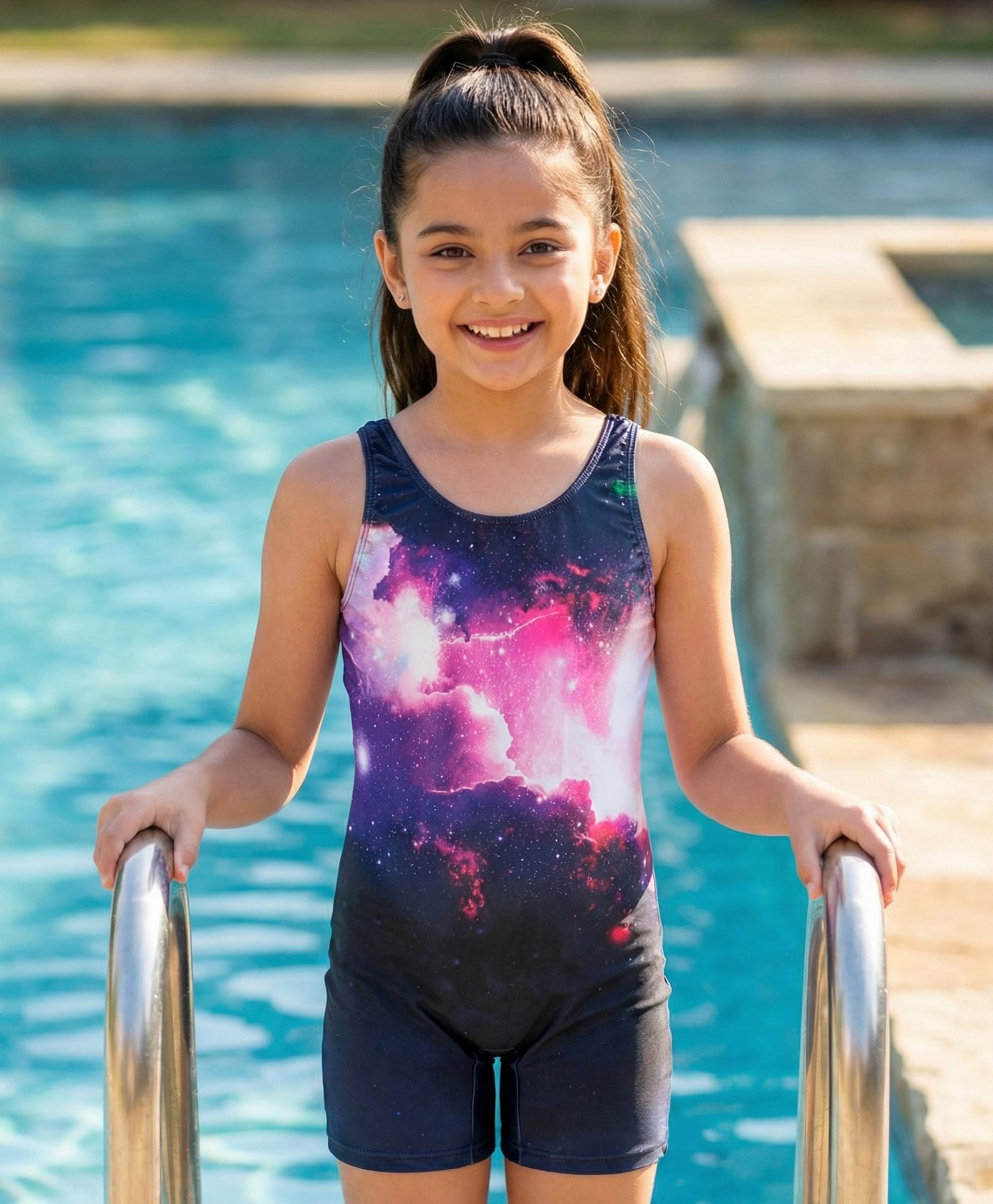 Pine Kids Sleeveless  Legged Swimsuit with Galaxy Theme Print - Navy Blue-image-49