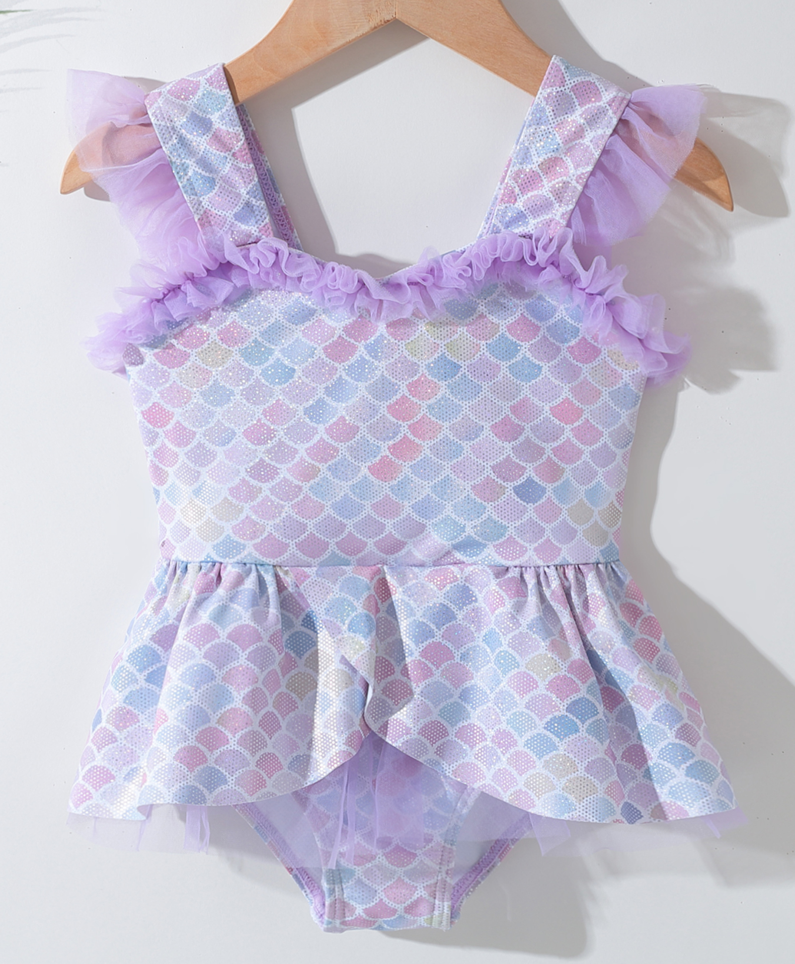 Kookie Kids Frill Sleeves Printed Frock Swimsuit  -  Purple-picture-31