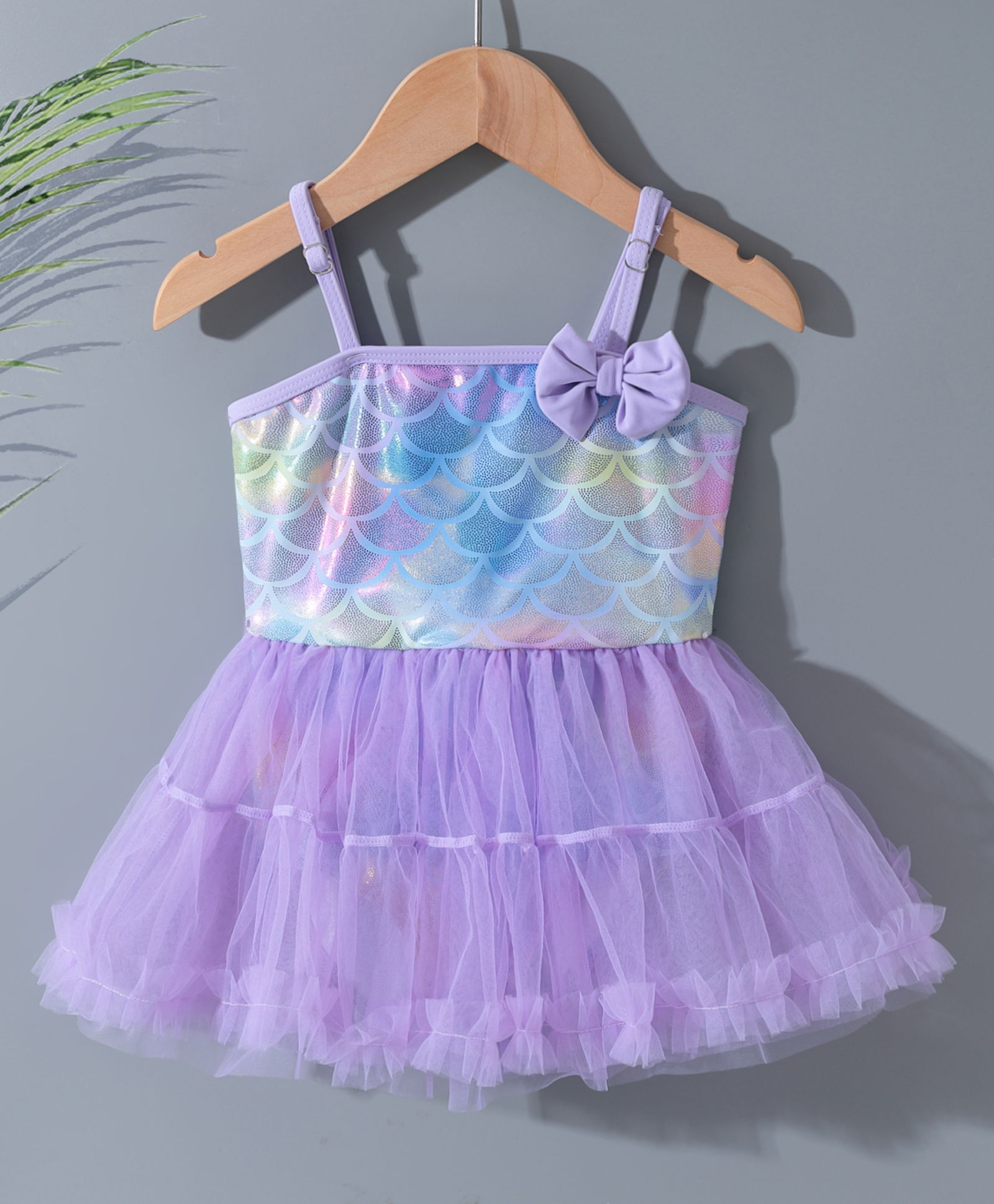 Kookie Kids Sleeveless Printed  Frock Swimsuit & Bow Applique - Purple-picture-22