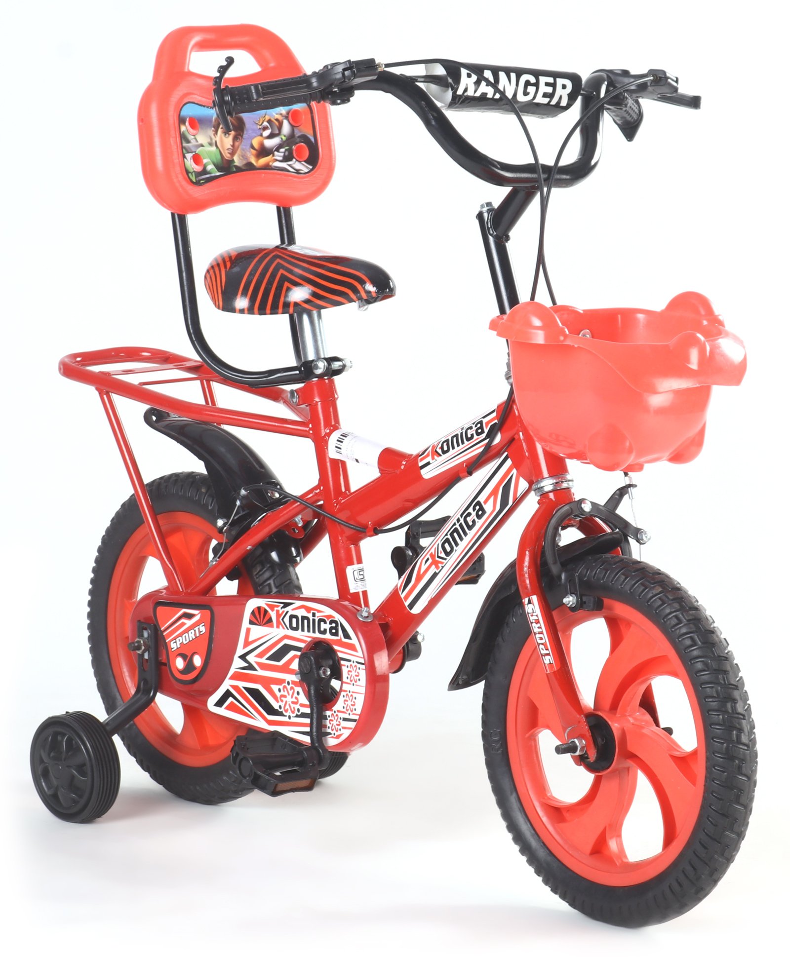 Baby Fusion 90 % Assembled Kids 14 inch Bicycle with Storage Basket and Training Wheels for Boys & Girls - Red