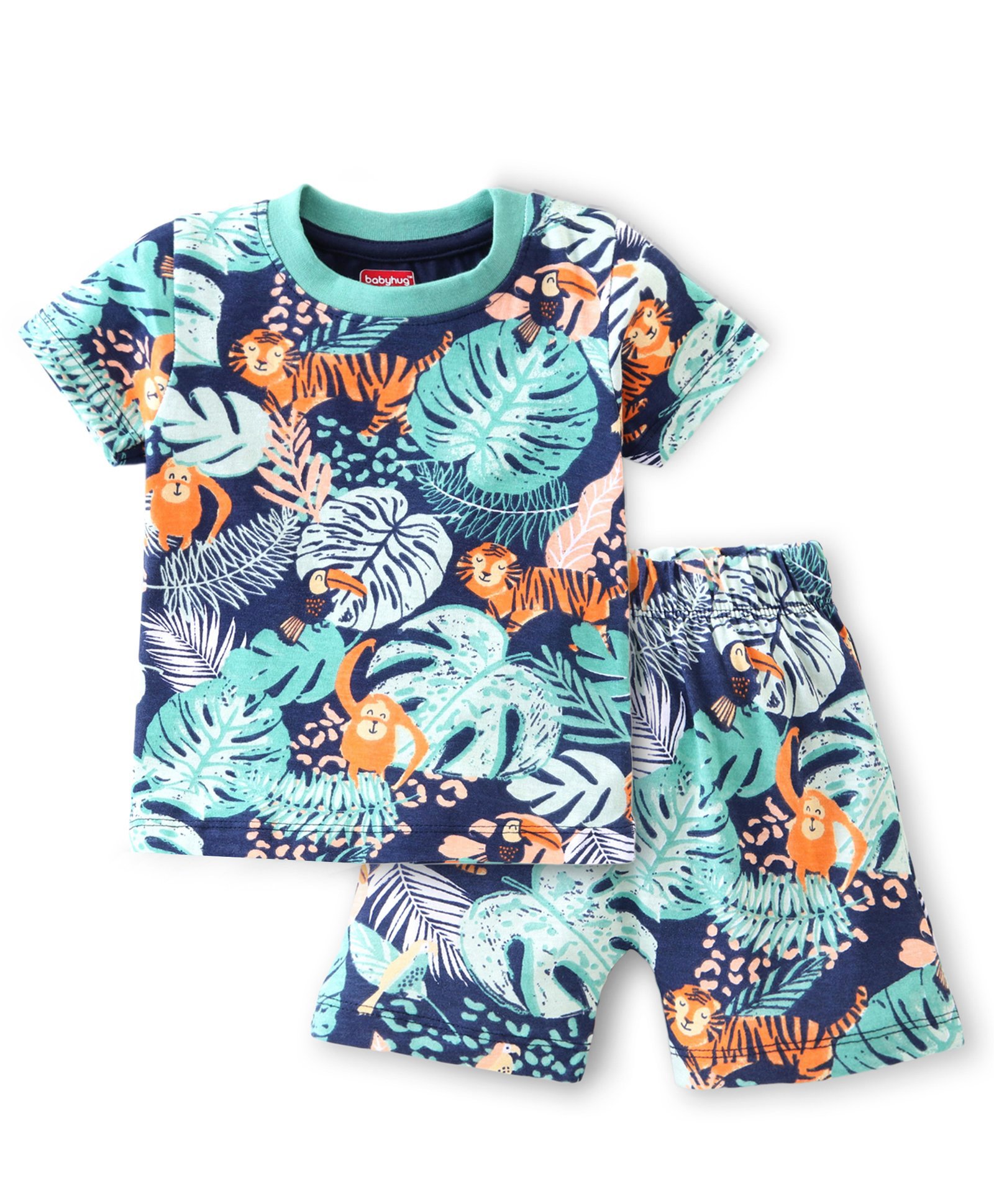 Babyhug Cotton Knit Half Sleeves Tropical Printed Night Suit - Multicolour-image-17