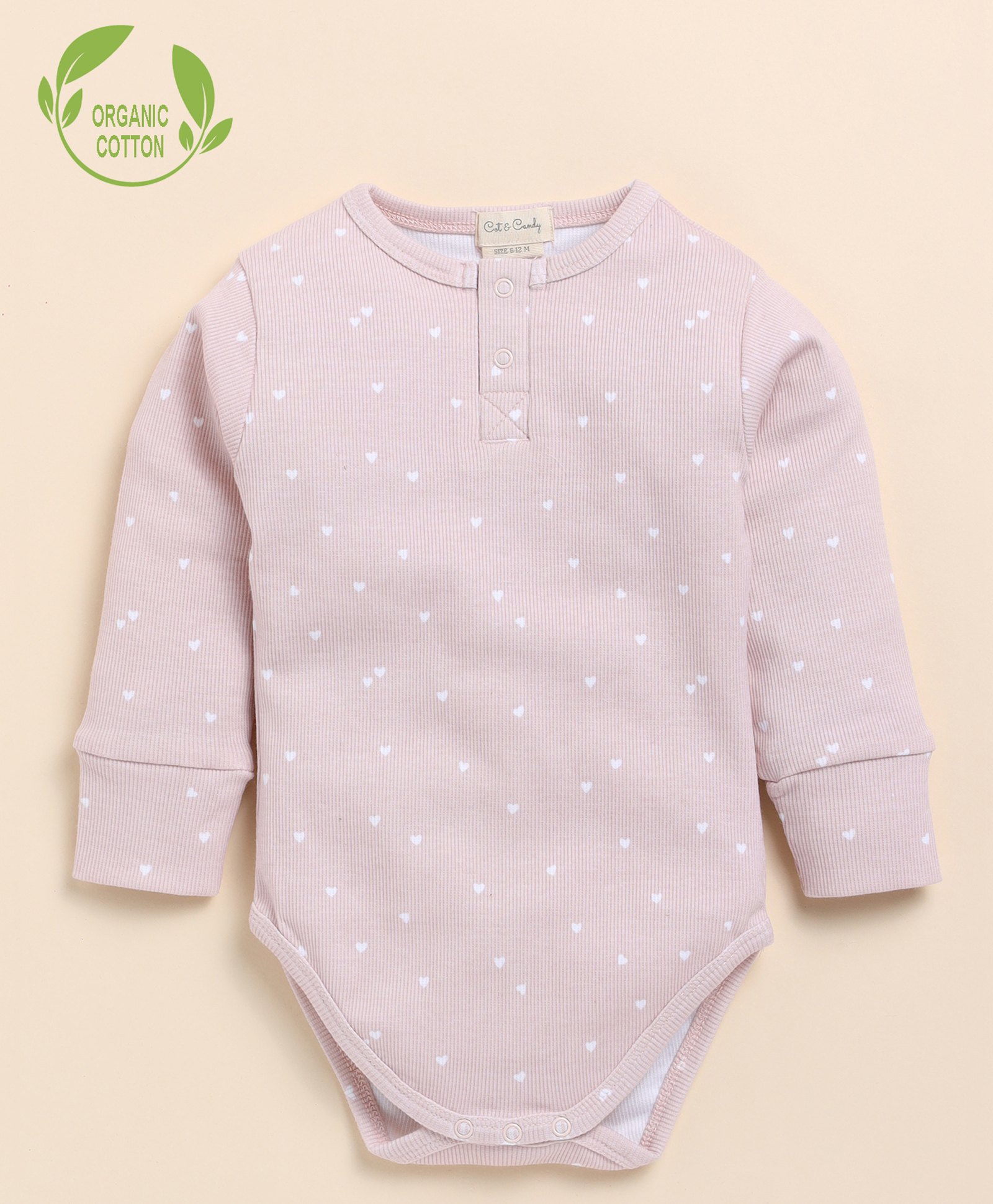 Cot & Candy Organic Cotton Full Sleeves Hearts Printed Onesie - Pink & White-picture-37