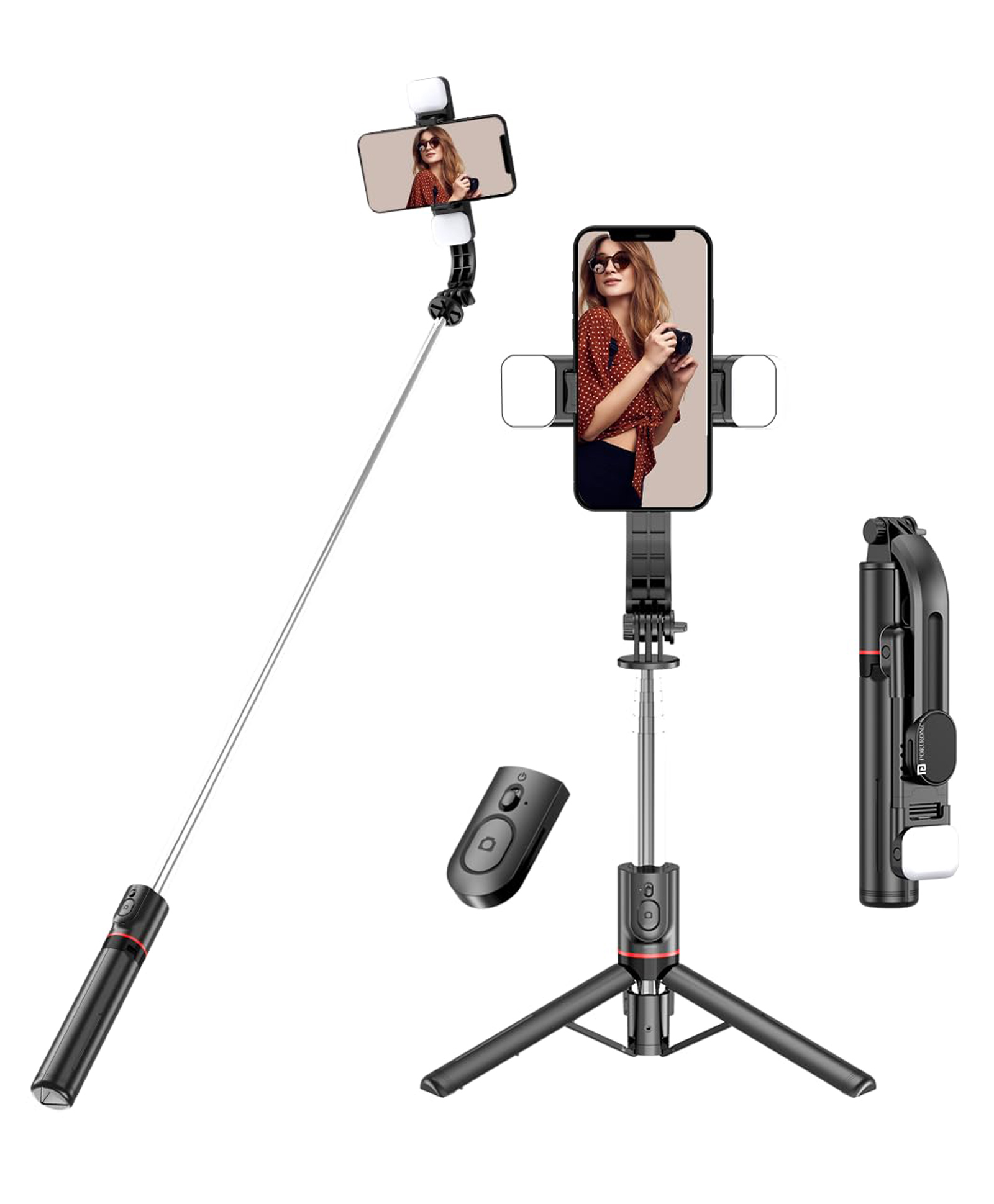 Portronics POR-2040 Lumistick Smart Selfie Stick with 360 Degree Rotation Bluetooth v5.3 1160mm Extension Rod  All Phones-Black-image-31