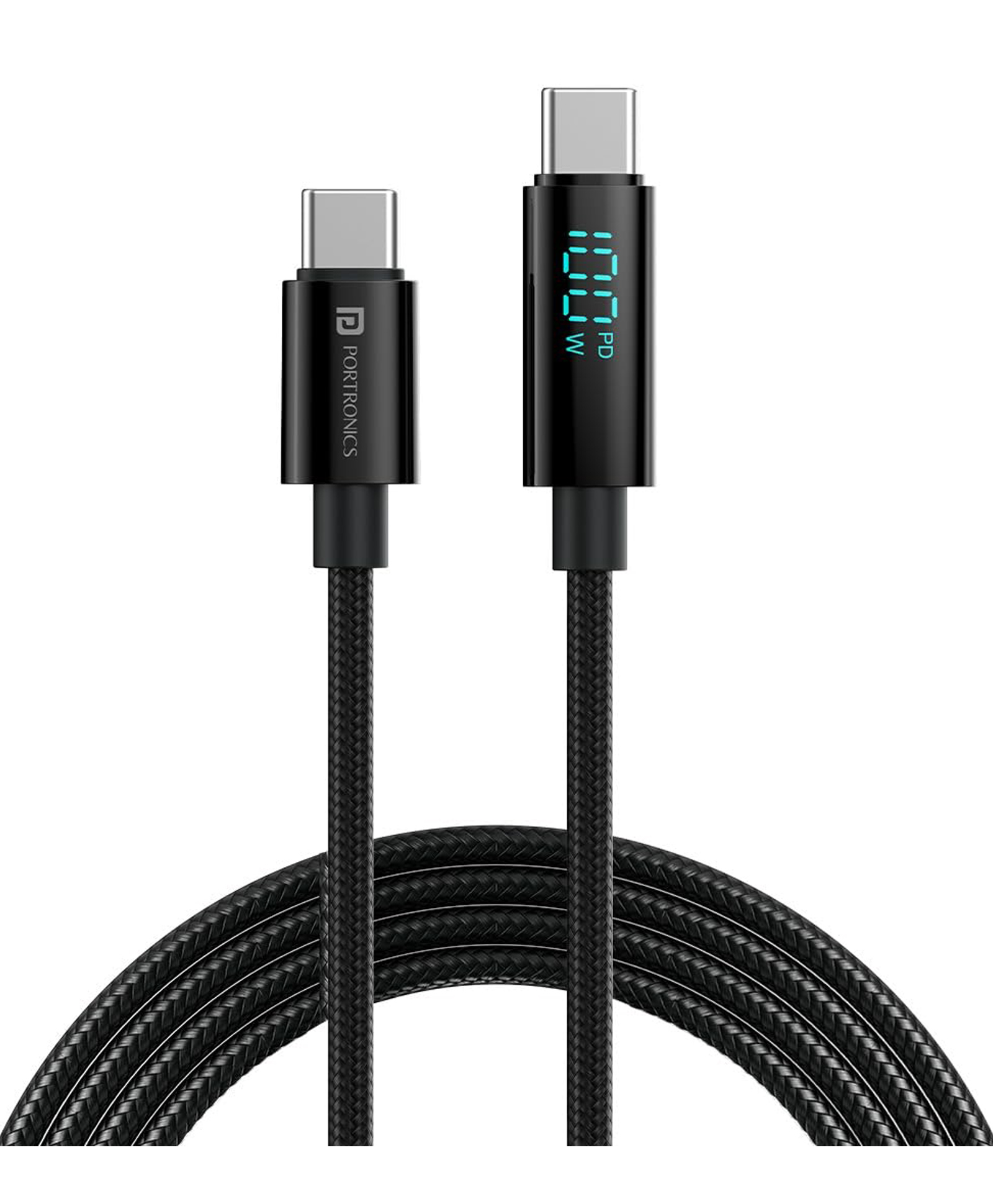 Portronics POR-2051 Konnect View 100W Type C to Type C Cable with LED Display with 5A Max Output Fast Data Sync 1.2M Length Tangle Resistance supports Laptop Charging-Black-picture-11
