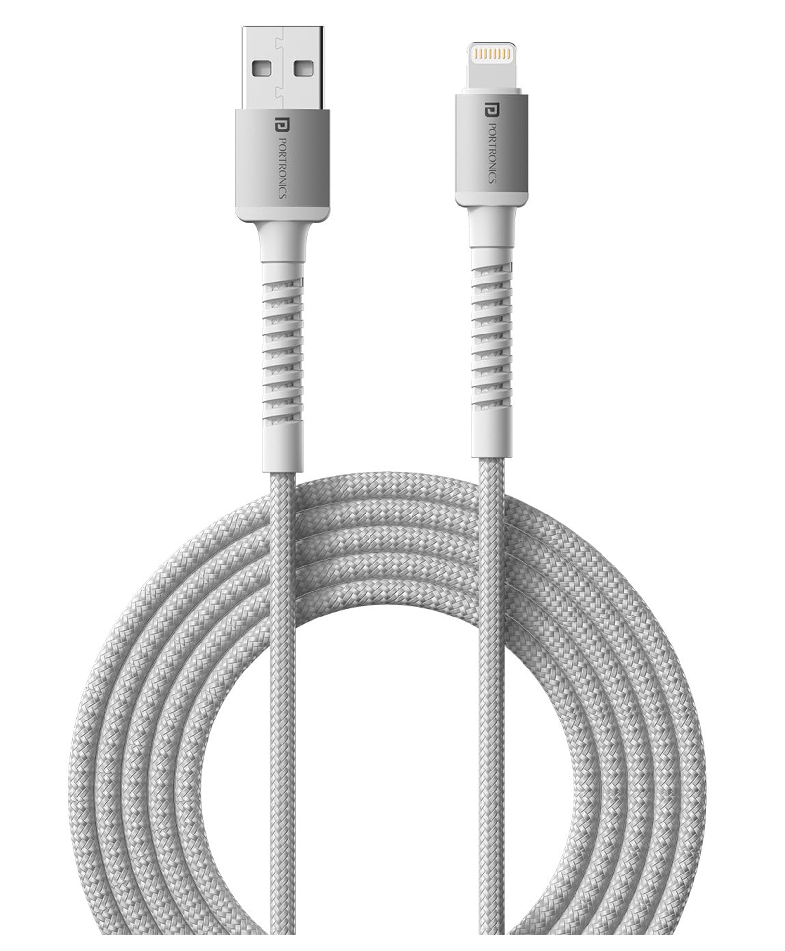 Portronics POR-2159 Konnect X USB to 8 Pin Cable with 3A Output Fast Charging and Data Transfer Nylon Braided Aluminium Alloy Shell 1M Length compatible with 8 PIN Devices-White-image-20