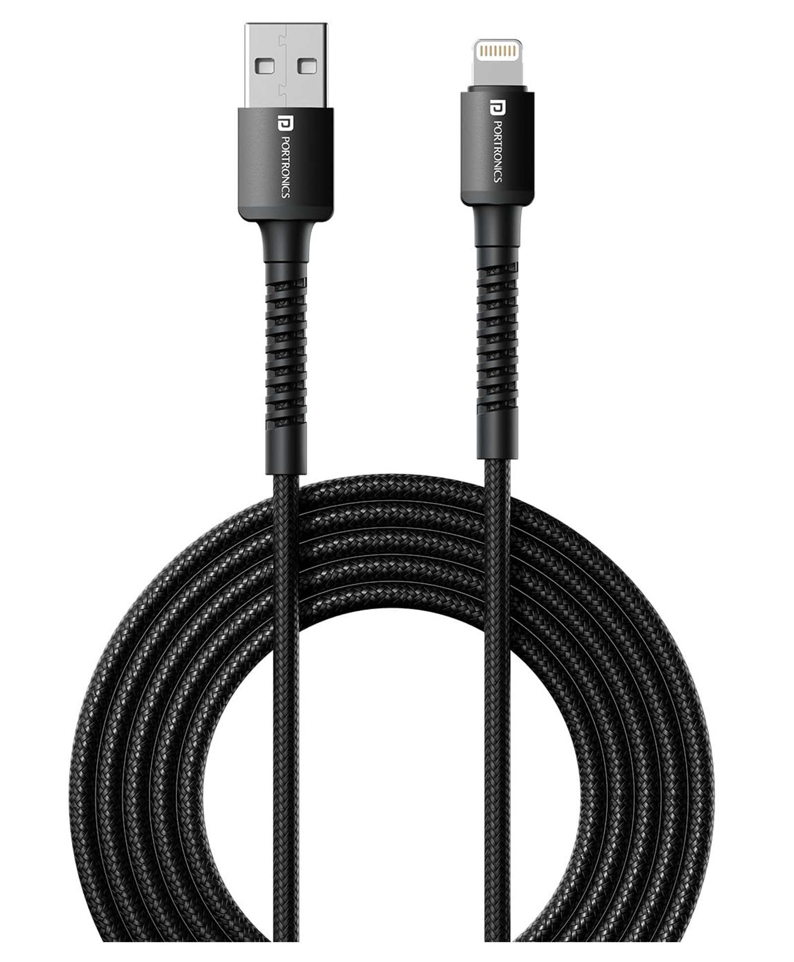 Portronics POR-2160 Konnect X 3A Unbreakable Nylon Braided USB to 8 Pin Fast Charging Cable 2M Long Supports All 8 Pin and Lightning Devices-Black-picture-12