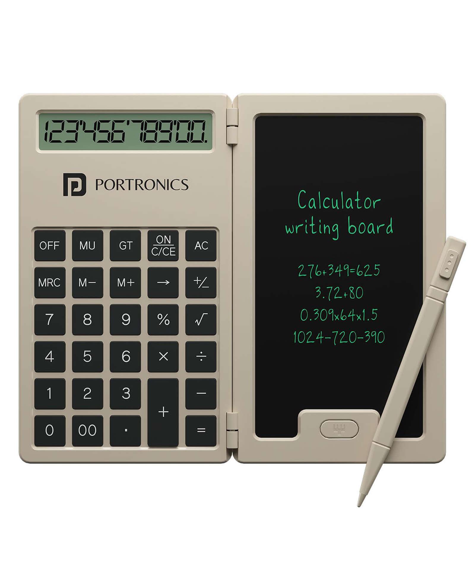 Portronics POR-2078 Ruffpad Calc Mini 2 in 1 Calculator and LCD Writing Pad with 5.5 Inches Tablet 12 Digits Foldable Design Stylus Pen for Students Birthday Gift Kids Toys School Office-Beige-image-25