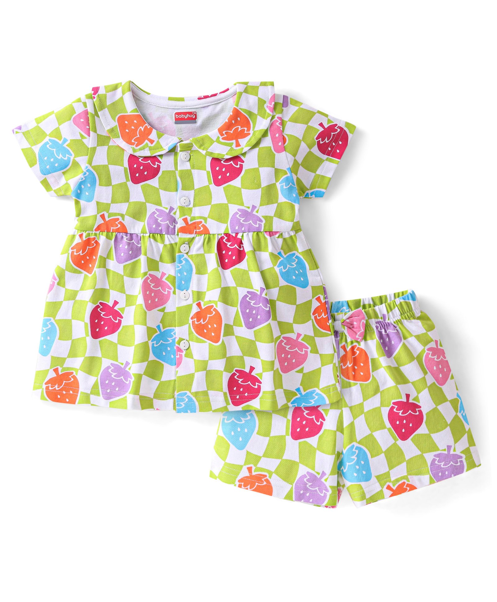 Babyhug Single Jersey Cotton Knit Half Sleeves Night Suit Fruity Print - Multicolour-picture-24