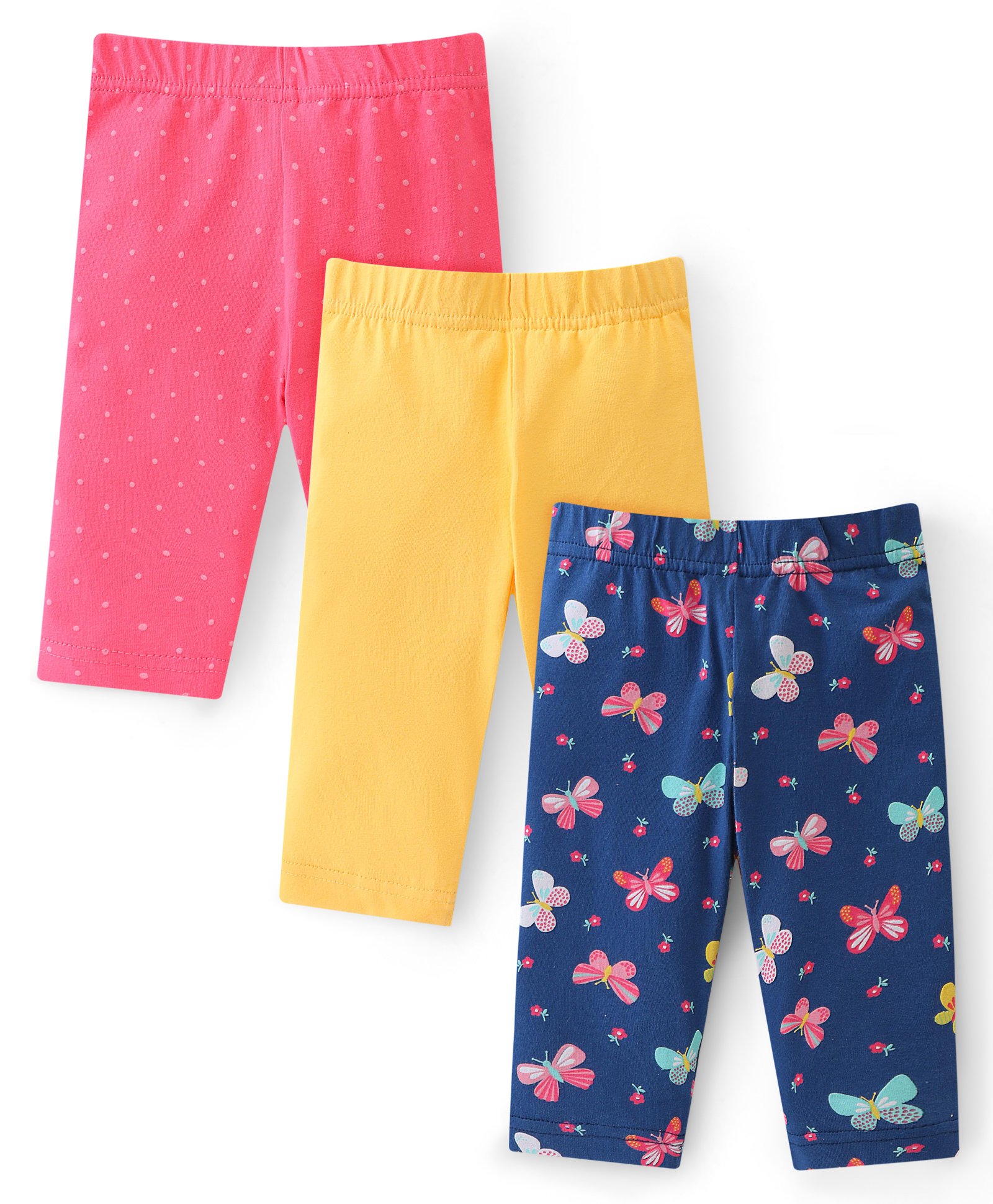 Babyhug Cotton Knit Three Fourth Length Butterfly & Polka Dots Printed Leggings - Multicolour-picture-20