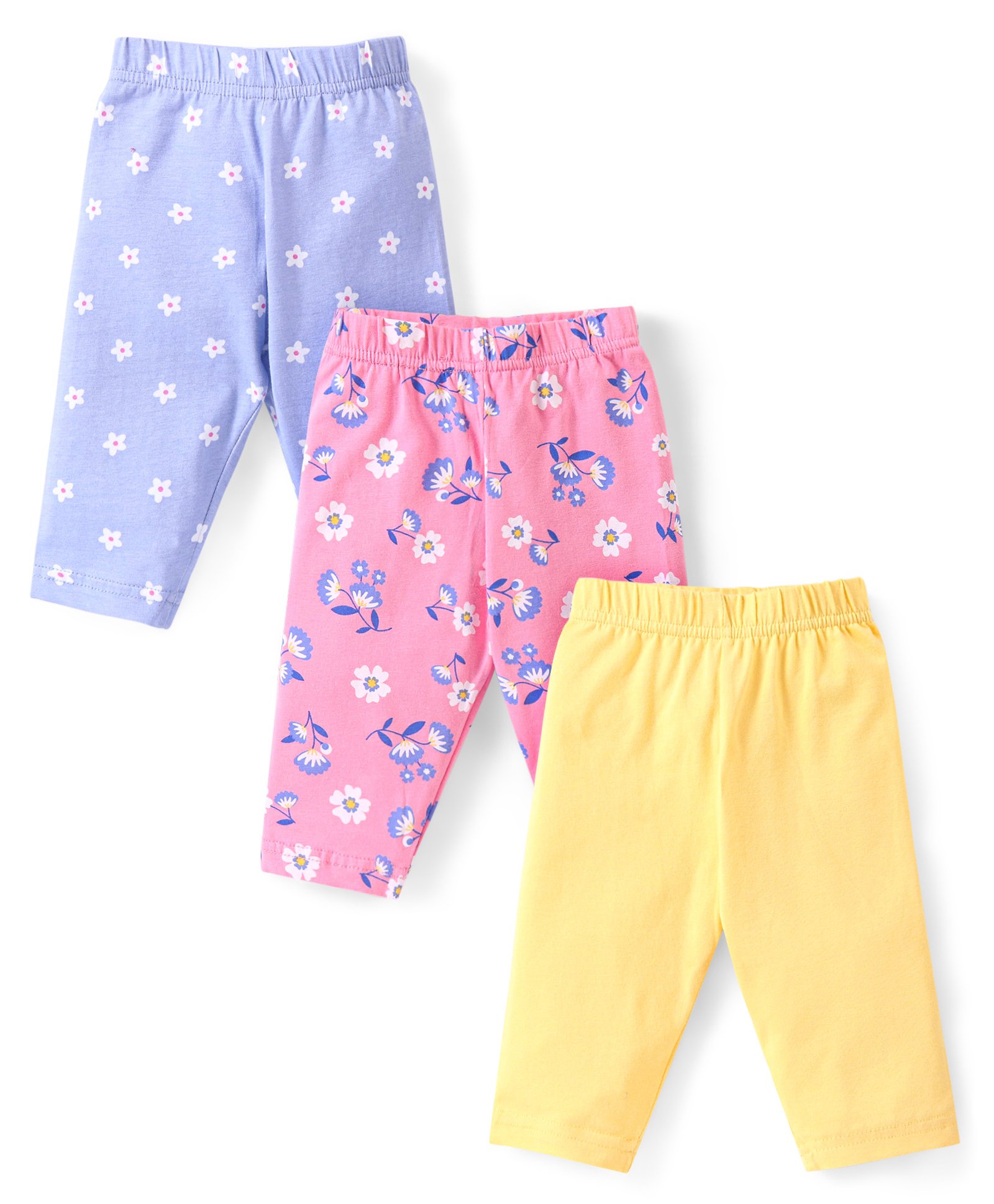 Babyhug Cotton Knit Three Fourth Leggings Floral  Print Pack of 3 - Multcolour-image-43
