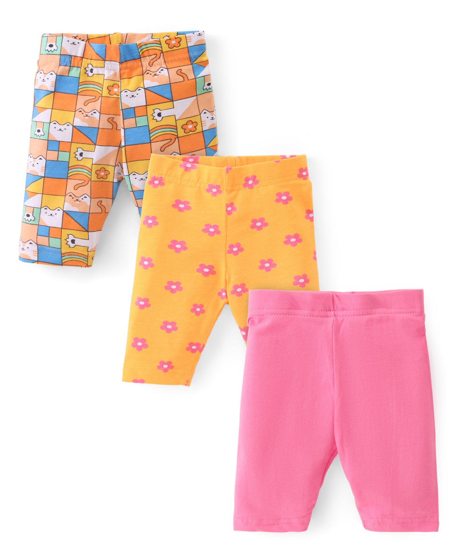 Babyhug Cotton Knit Three-Fourth Length Leggings Floral Print Pack of 3 - Multicolour