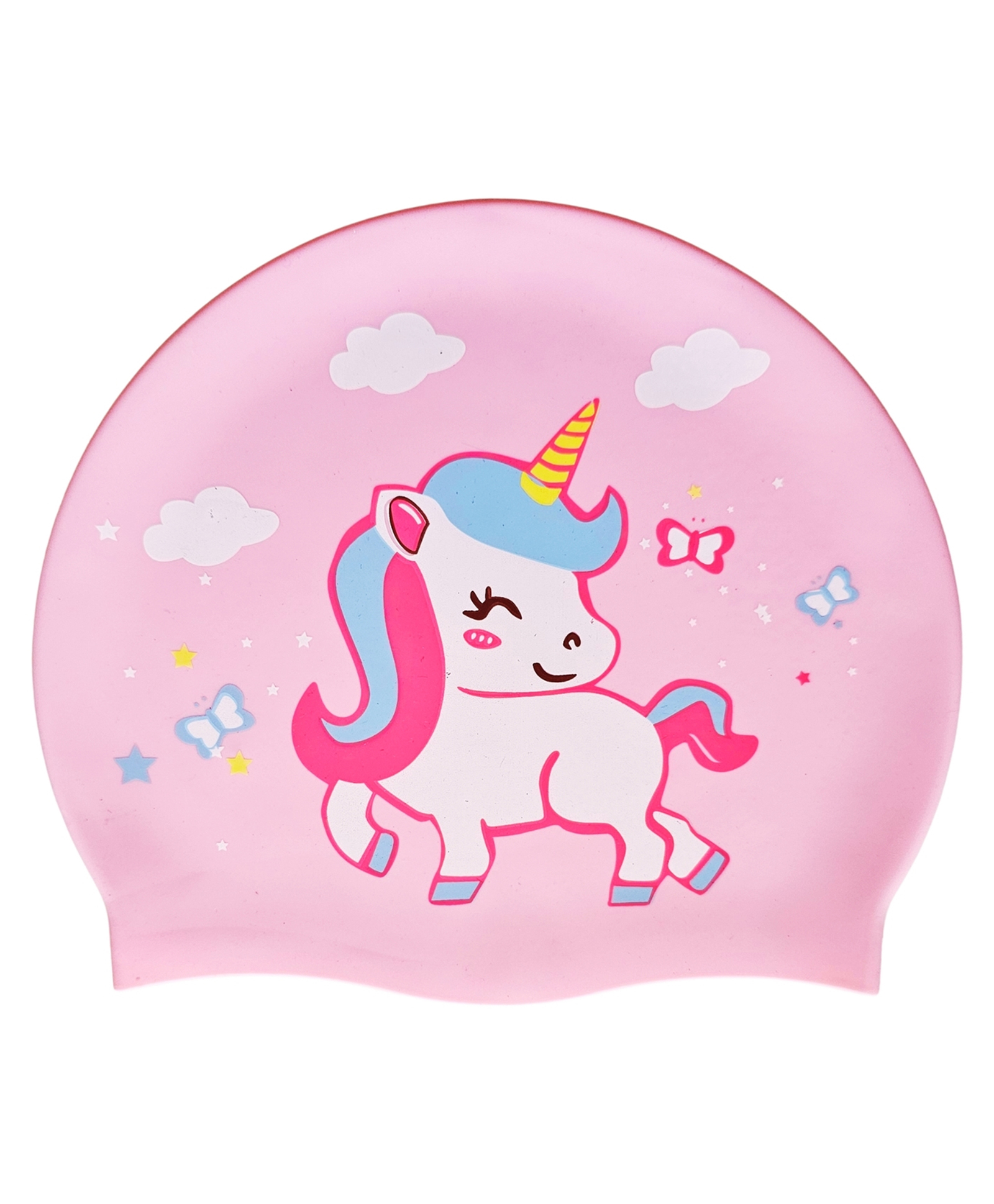 KARBD Cartoon Design Super Soft Silicone Swimming Cap for Kids - Pink Standing Unicorn-picture-19