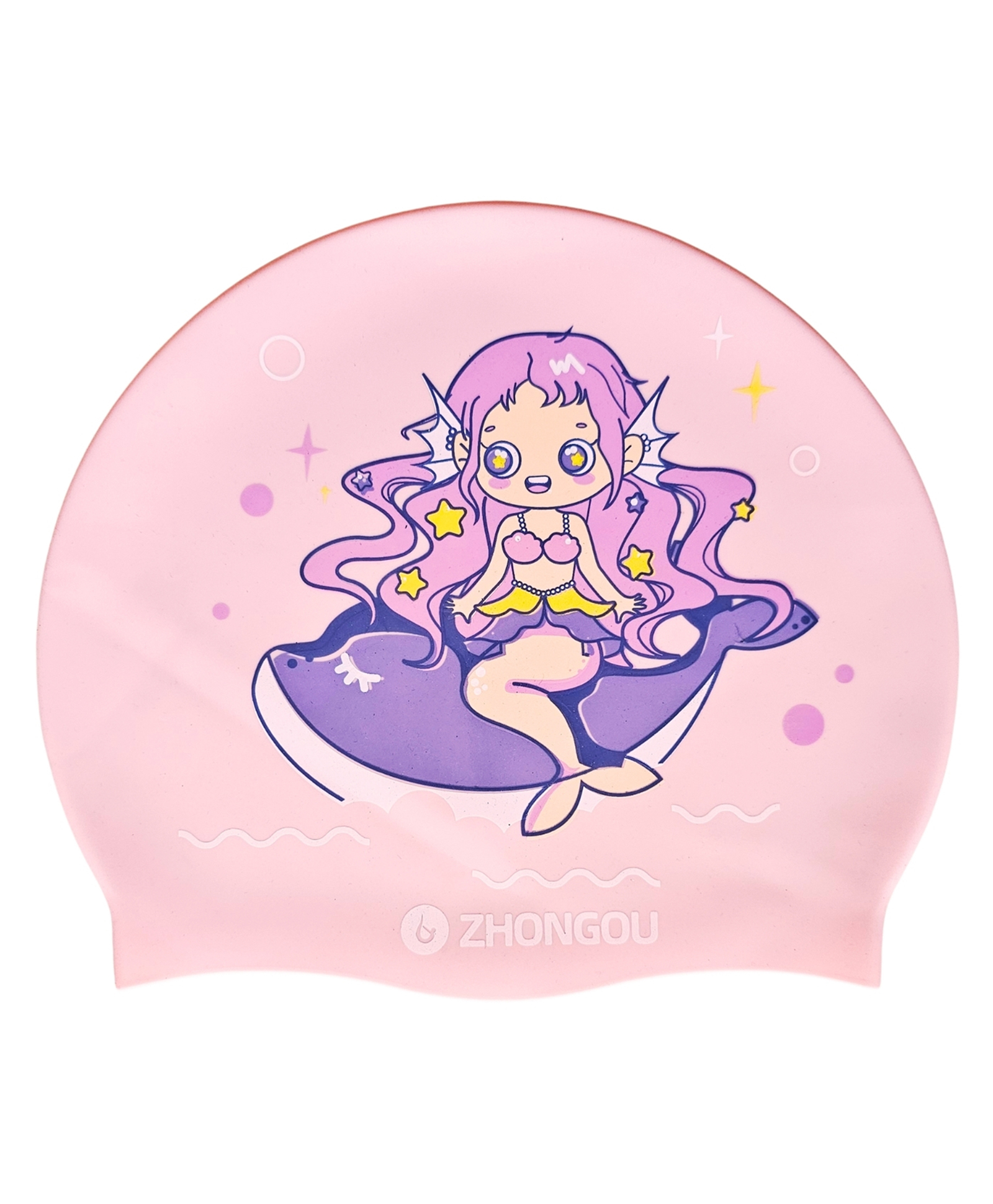 KARBD Cartoon Design Super Soft Silicone Swimming Cap for Kids - Pink Mermaid Dolphin-image-17