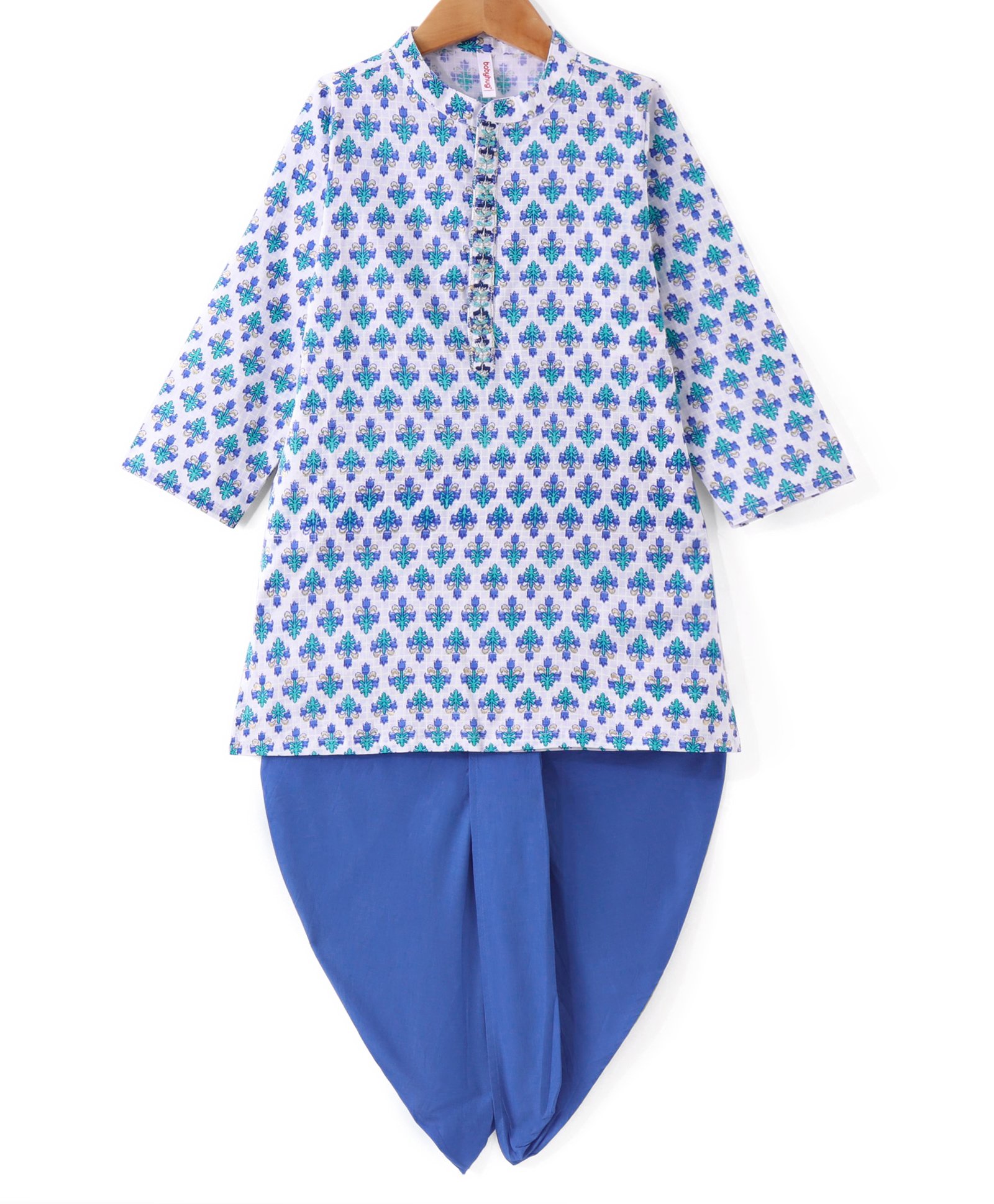 Babyhug Cotton Woven Full Sleeves Floral Printed Kurta Dhoti Set -Blue-picture-26