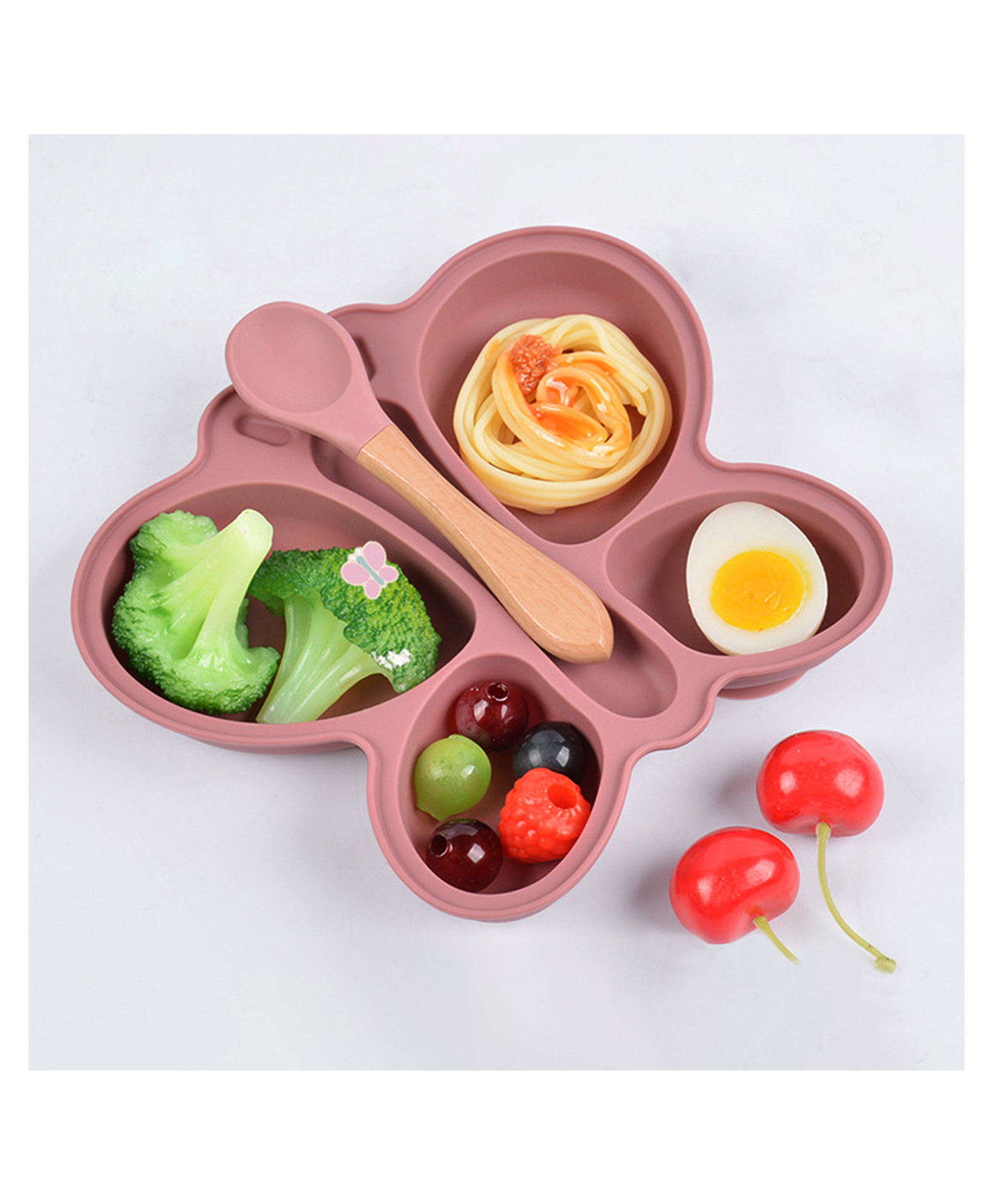 Bembika Baby Feeding Essential Baby Dinner Set Silicone Tableware Set for Baby Butterfly Design  - (Pack Of 2)(Rosewood)-picture-22