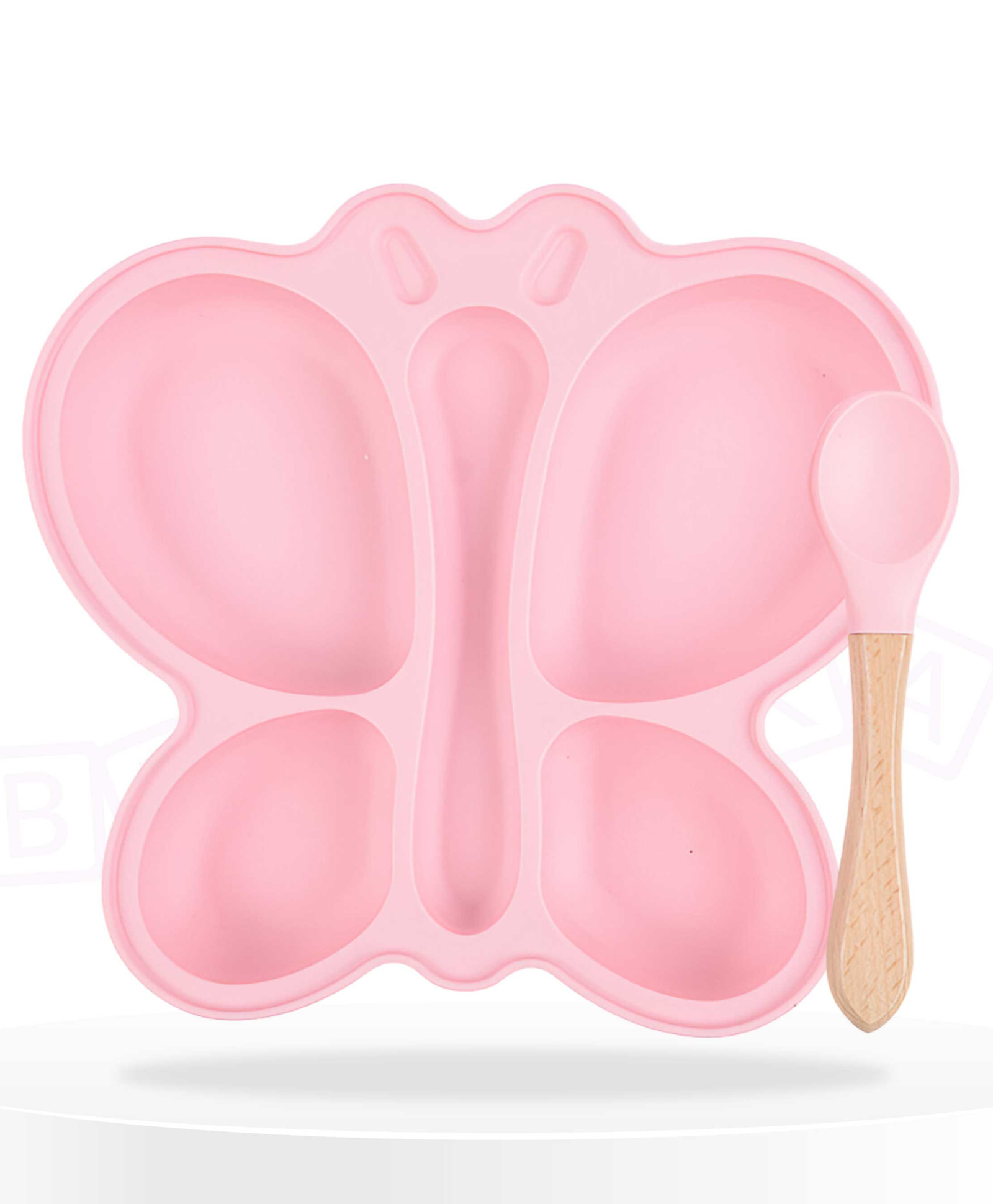 Bembika Baby Feeding Essential Baby Dinner Set Silicone Tableware Set for Baby Infant Training Eating Utensils Butterfly Design - (Pack Of 2)(Baby Pink)-image-1