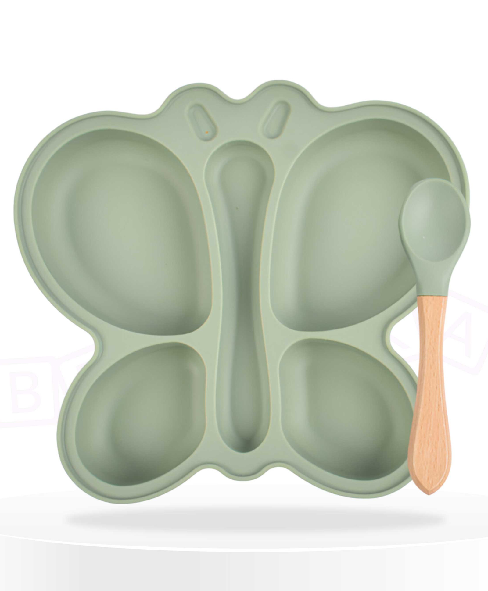 Bembika Baby Feeding Essential Baby Dinner Set Silicone Tableware Set for Baby Butterfly Design  Pack Of 2 - Olive-image-47