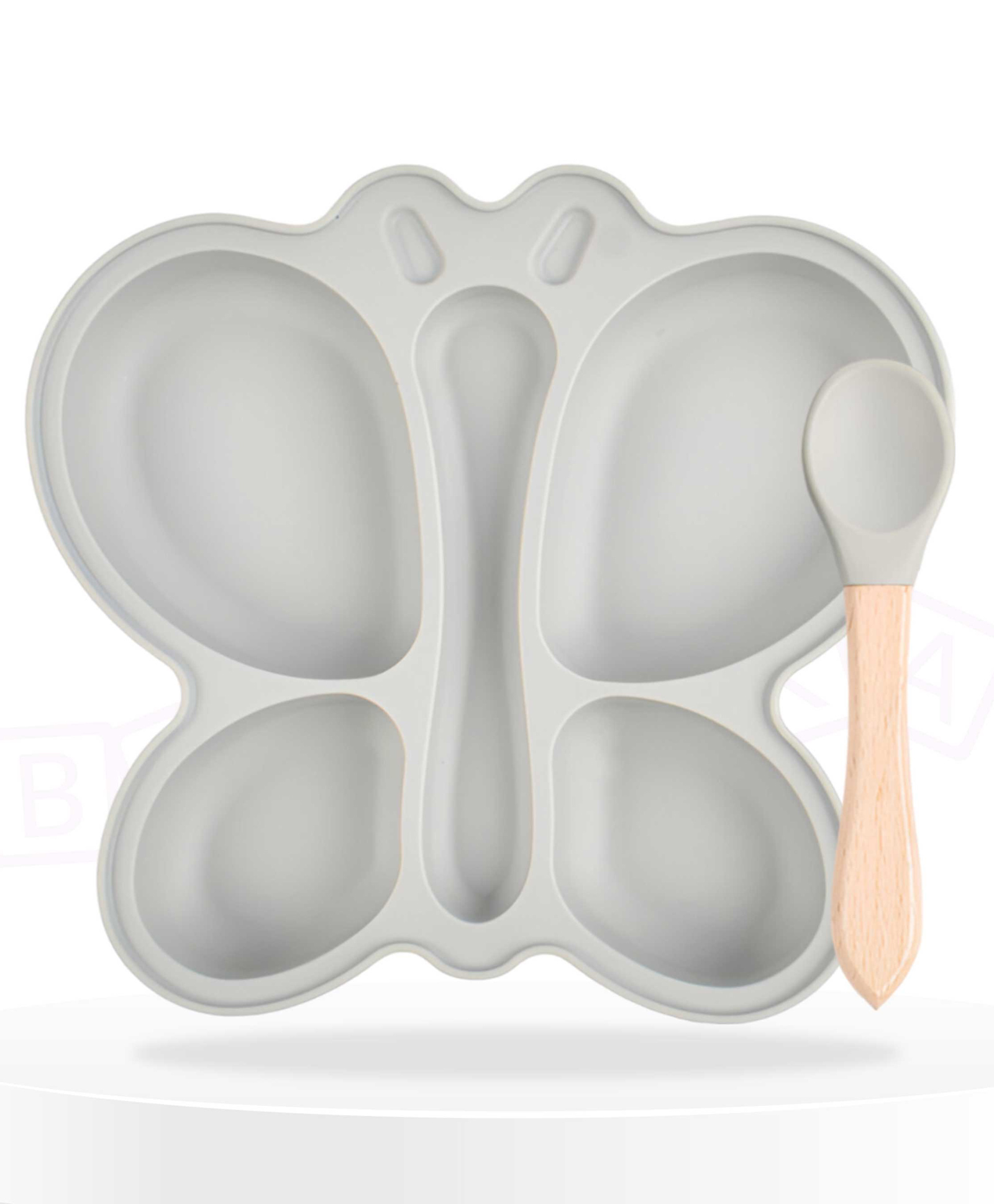 Bembika Baby Feeding Essential Baby Dinner Set Silicone Tableware Set for Baby Butterfly Design Pack Of 2 - Grey-picture-21