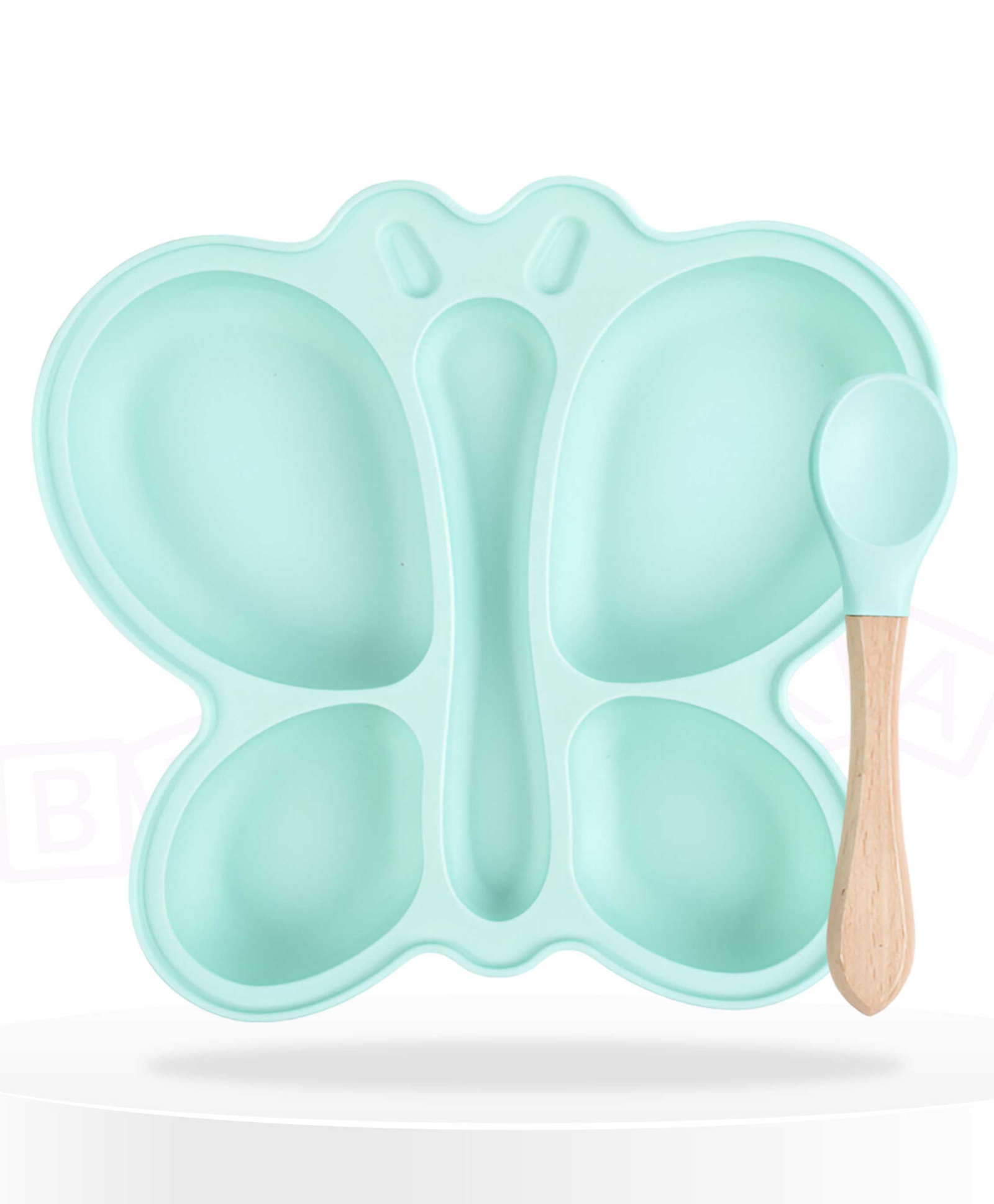 Bembika Baby Feeding Essential Baby Dinner Set Silicone Tableware Set for Baby Butterfly Design Pack Of 2 - Sea Green-picture-20