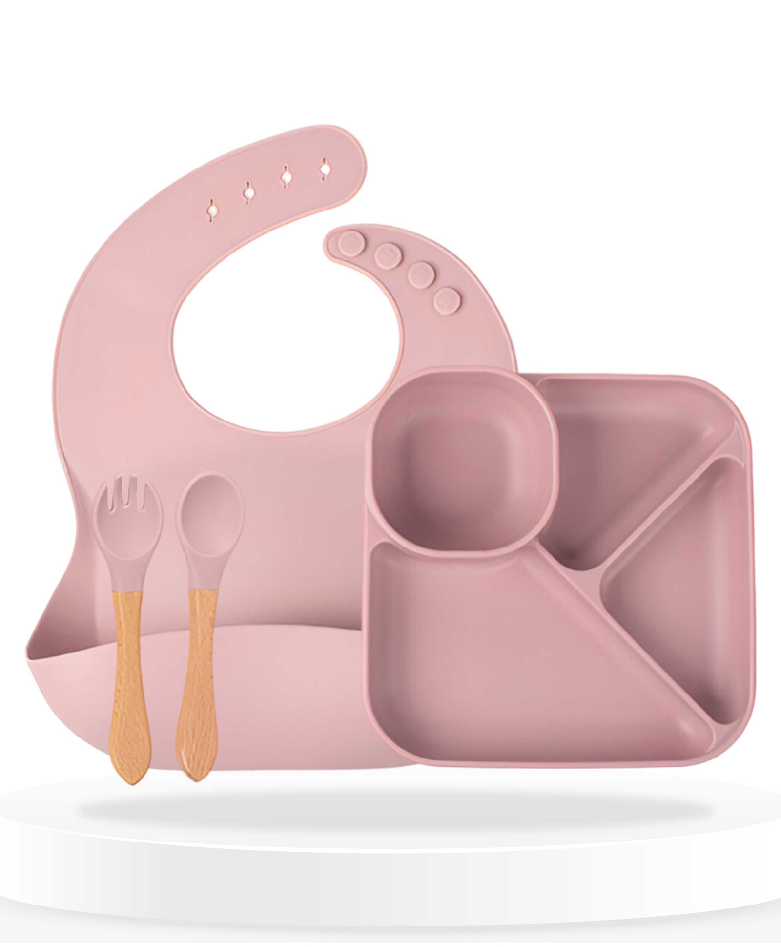 Bembika Baby Feeding Essential Baby Dinner Set Silicone Tableware Set for Baby Pack Of 4 - Rosewood-picture-2