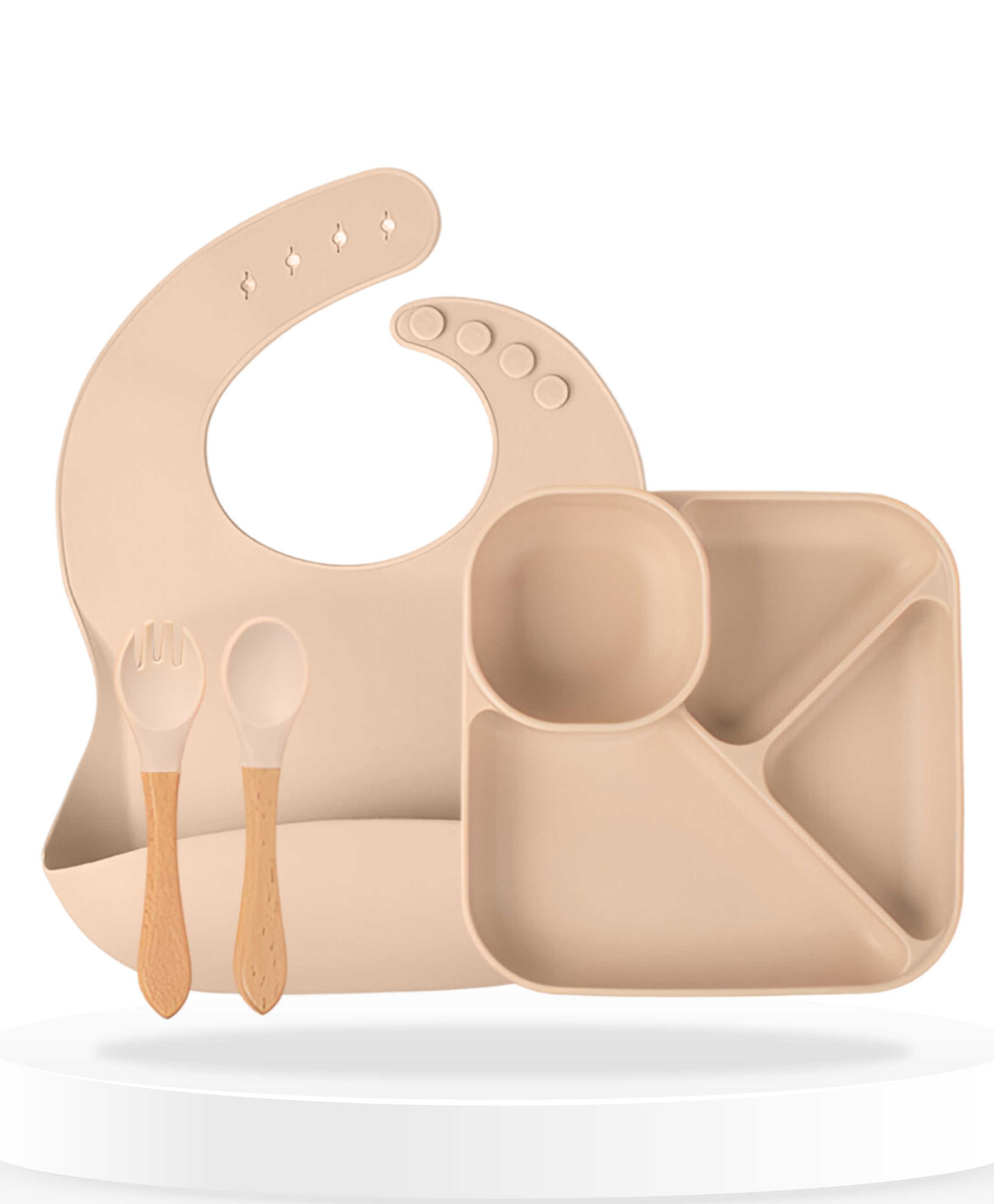 Bembika Baby Feeding Essential Baby Dinner Set Silicone Tableware Set for Baby Pack Of 4 - Beige-picture-22