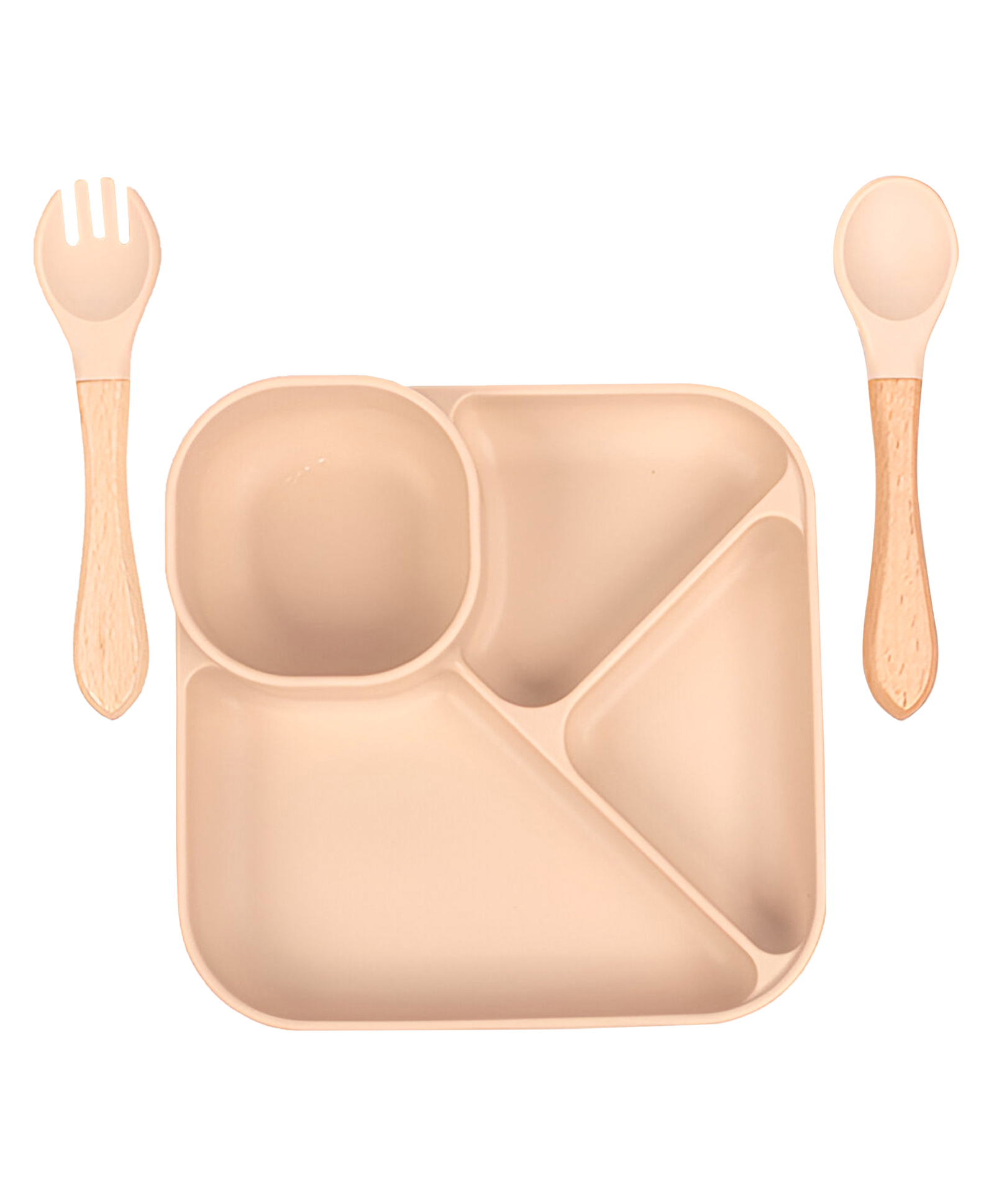 Bembika Baby Feeding Essential Baby Dinner Set Silicone Tableware Set for Baby Infant Training Eating Utensils - (Pack Of 3)(Beige)-image-24