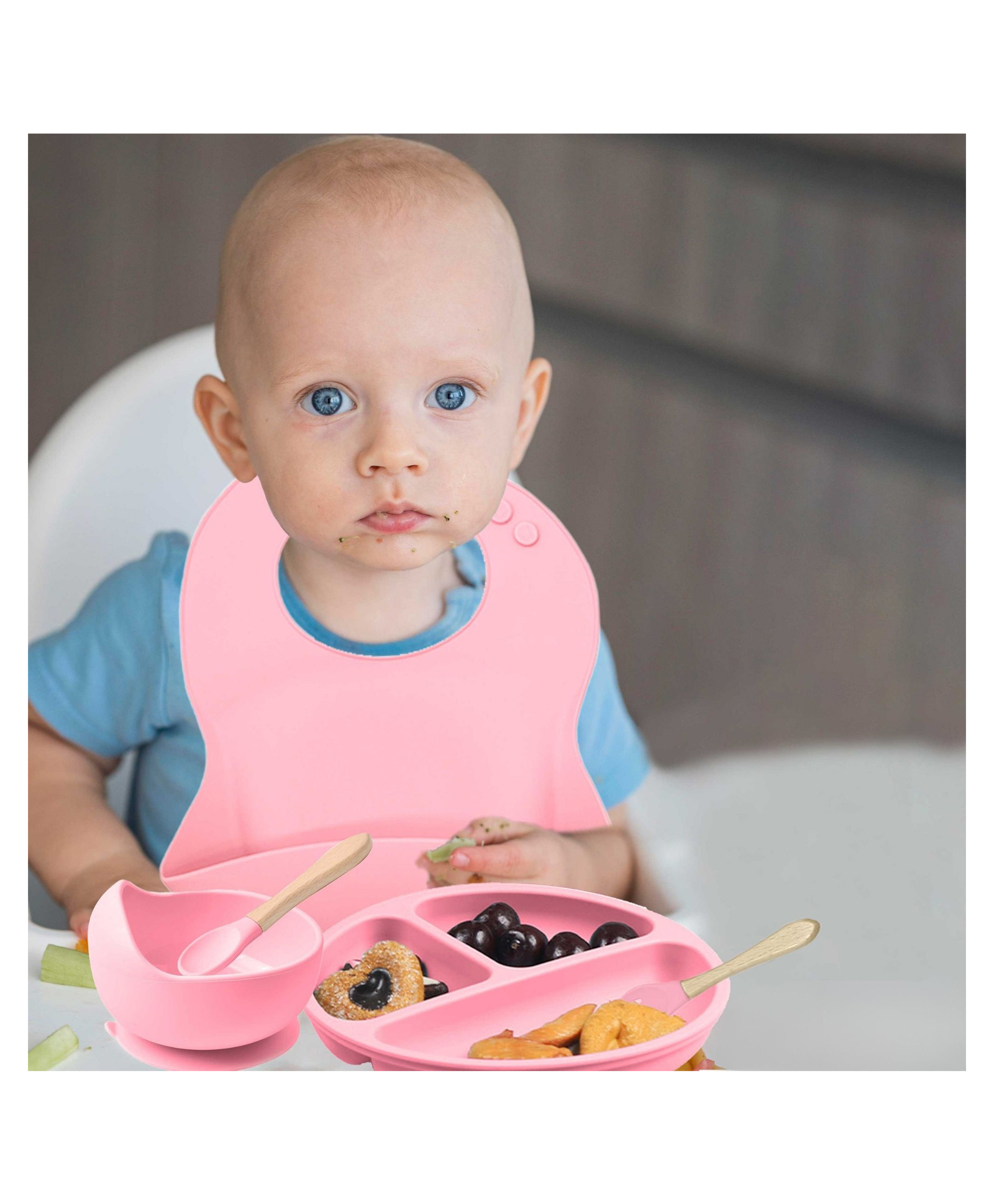 Bembika Baby Feeding Essential Baby Dinner Set Silicone Tableware Set for Baby Pack Of 5 - Pink-picture-5