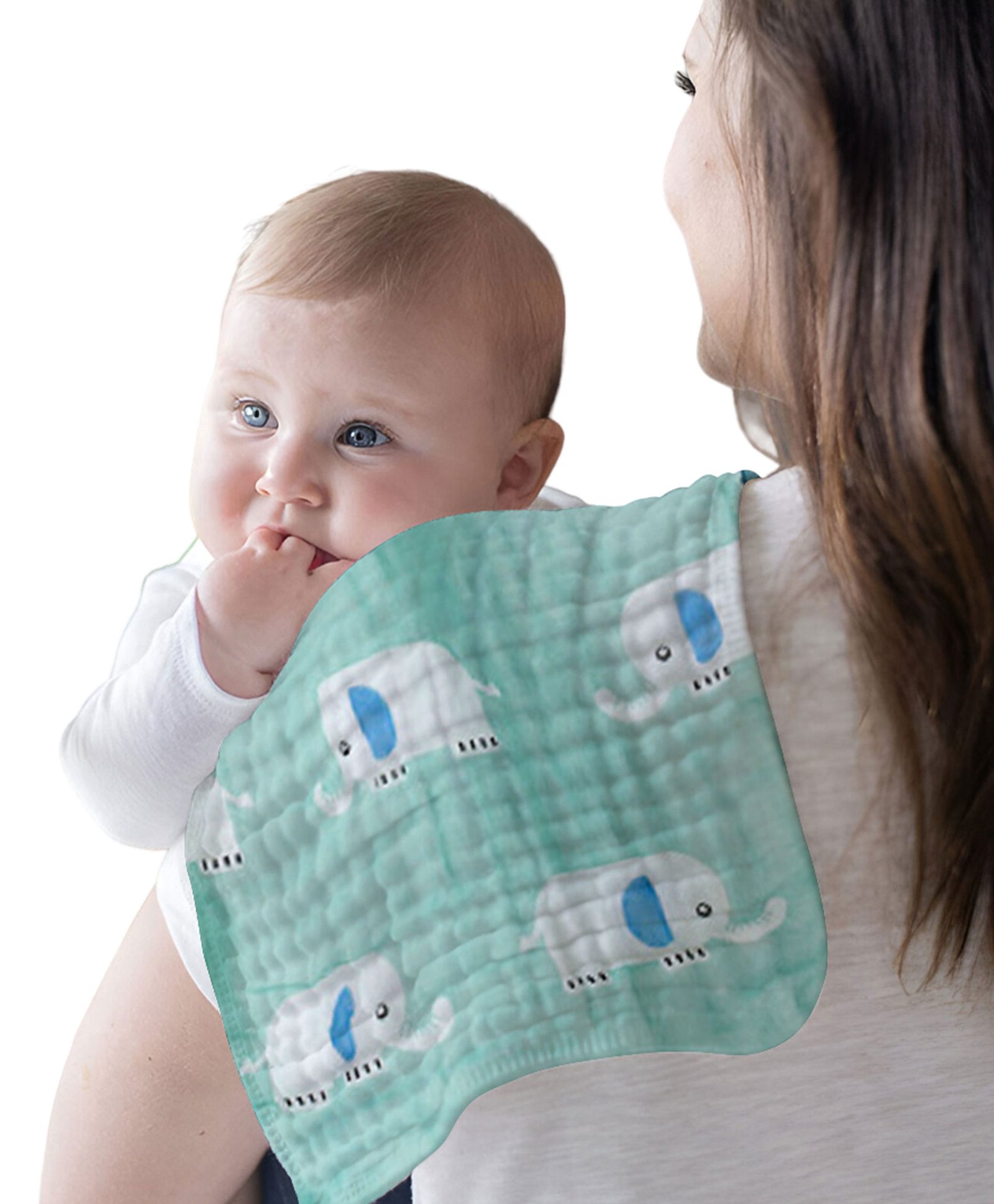 Bembika Baby Burp Cloths for Boys Girls Baby Muslin Burping Cloth Elephant Pattern - Sage-image-13