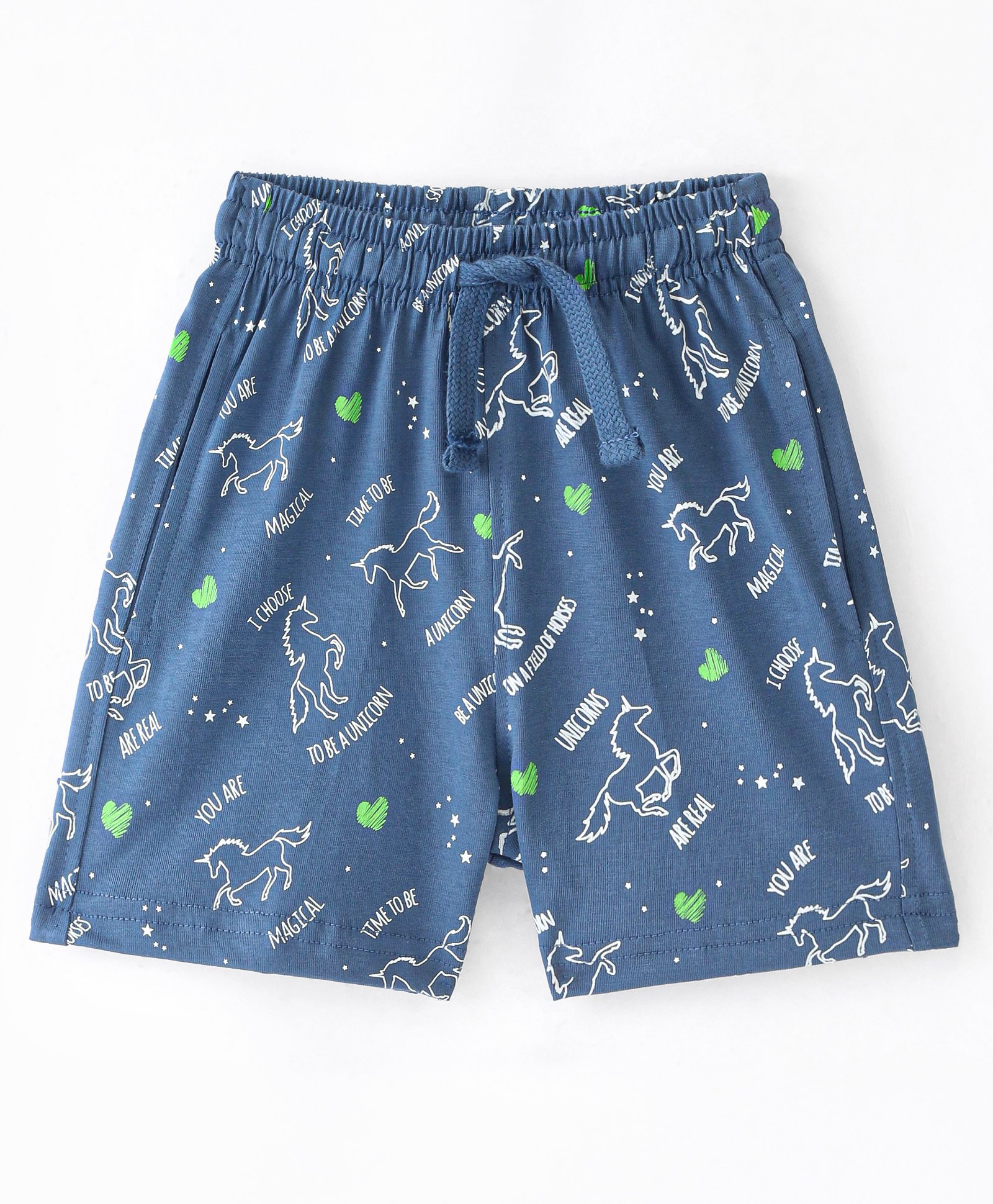 Doreme Single Jersey Knee Length  Shorts with Unicorn Print - Blue-picture-21