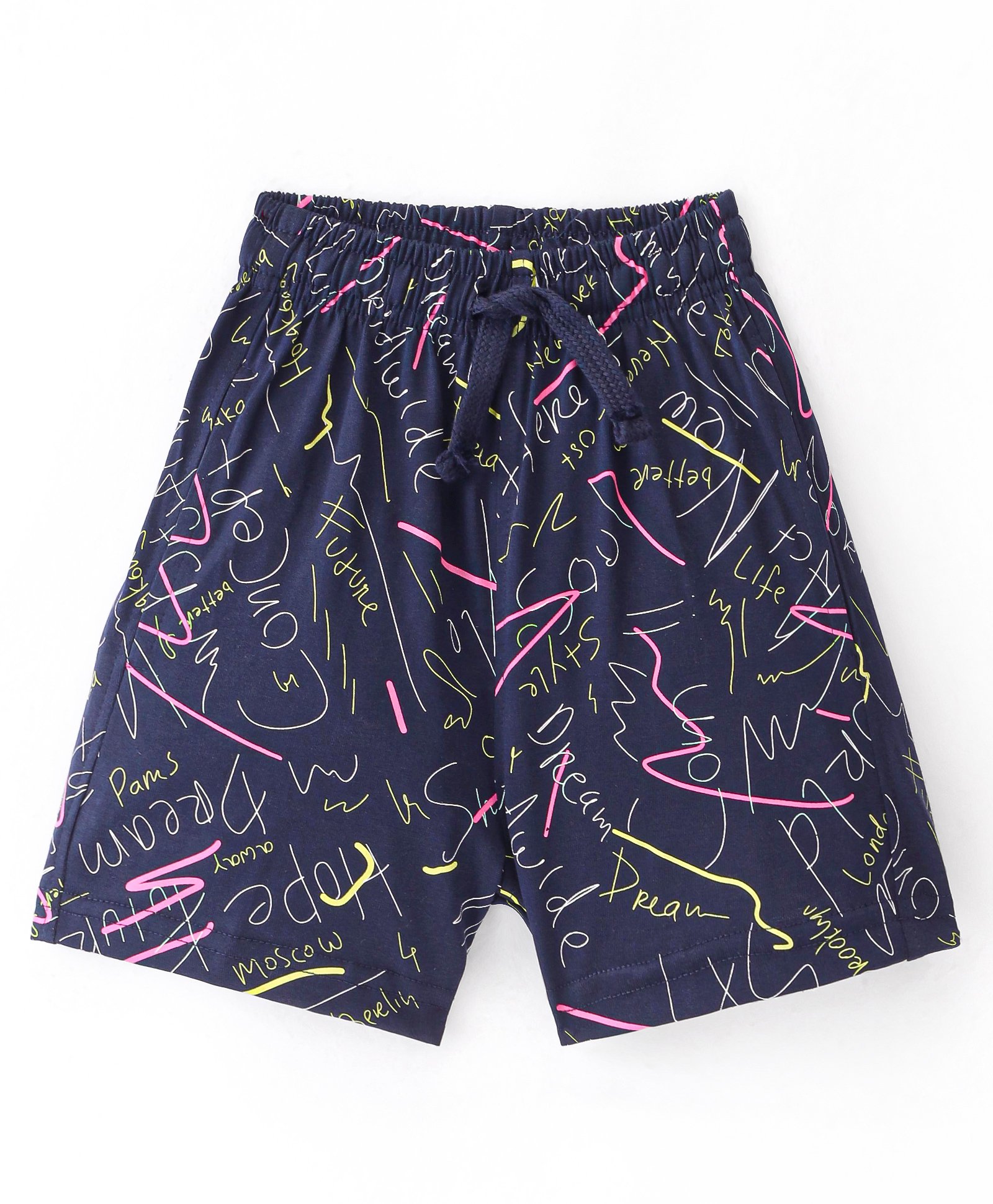Doreme Single Jersey Knee Length  Shorts with Text Print - Navy Blue-picture-15